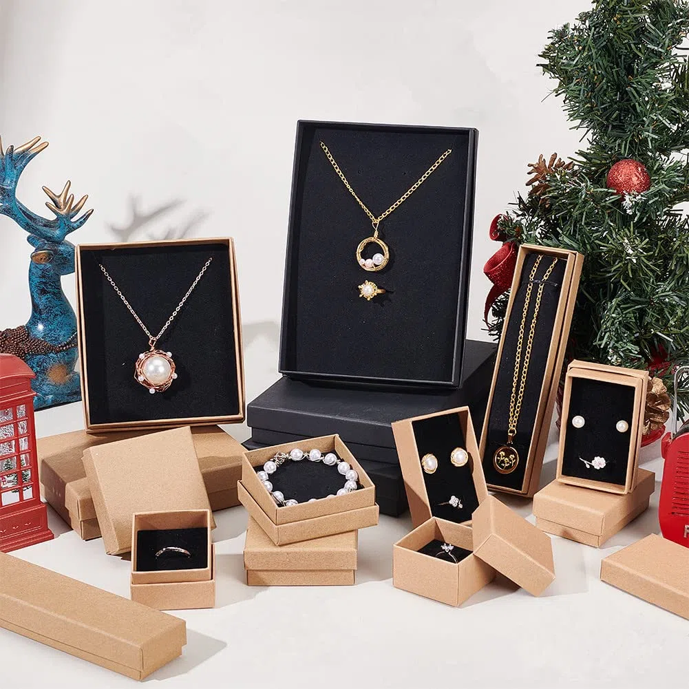 BENECREAT 12 PCS Collana Anello Scatola 18x13x3cm Kraft Scatole Regalo Gioielli (Nero) Scatola Regalo Rettangolare in Cartone per Compleanni Festa di Nozze per Compleanni, San Valentine's Day