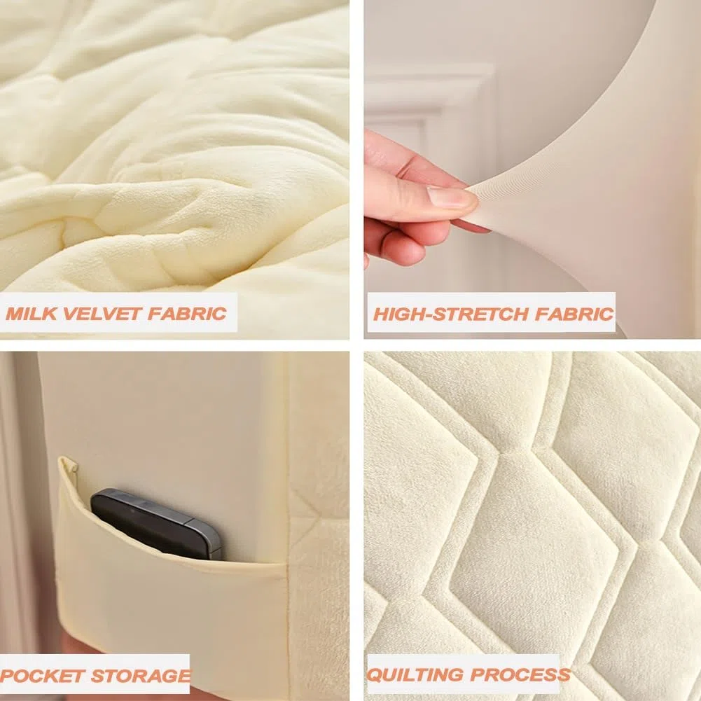 Copritestata Del Letto Matrimoniale Imbottito Bianco,Copri Testata Letto Matrimoniale/Singolo Elastica Universale Copertura Per Testiera Per Letto,Velluto Fodera ( Color : Beige , Size : 180cm(71inch)