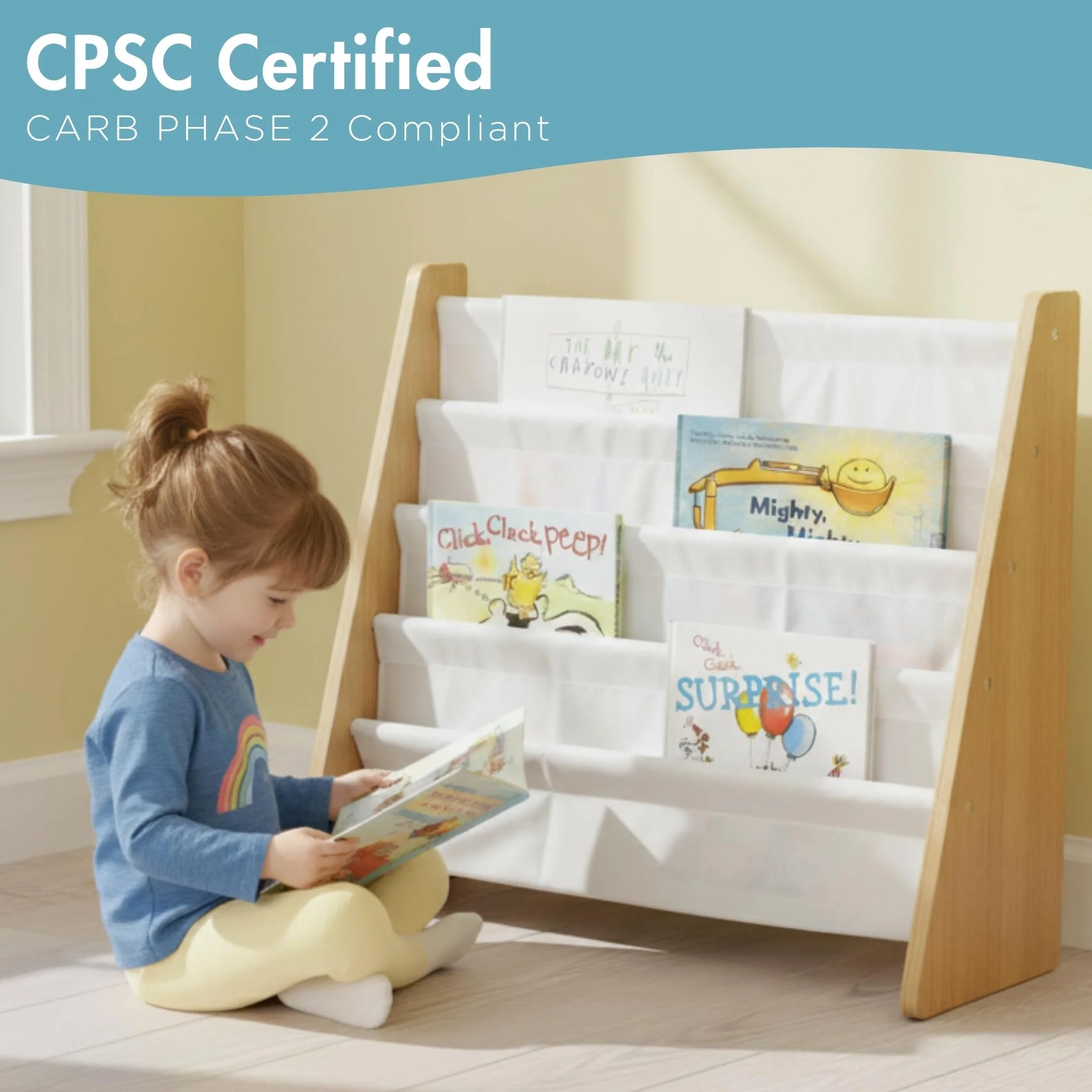 HumbleCrew Libreria Bambini Elegante: Scaffale 4 Ripiani per Libri, Design Naturale/Bianco, Perfetta per Camerette Stile e Letture Creative