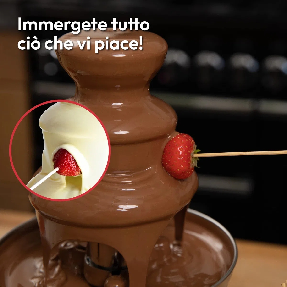 Fontana di Cioccolato Gadgy a 3 Livelli | Fonduta di Cioccolato in Acciaio Inox | Design Retrò Rosso | Capacità 750g | Riscaldamento 90W | Cascata per Feste, Compleanni e Eventi