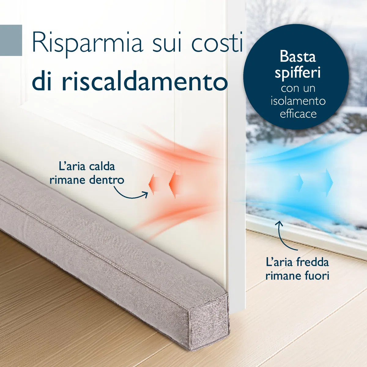 Beautissu Paraspifferi Sottoporta Magnetico 90 cm – Salsicciotto Paraspifferi Porta Finestre Ingresso Isolante – Stoffa Grigio Chiaro – Risparmio Energetico – Parafreddo per Porte e Finestre – Marin