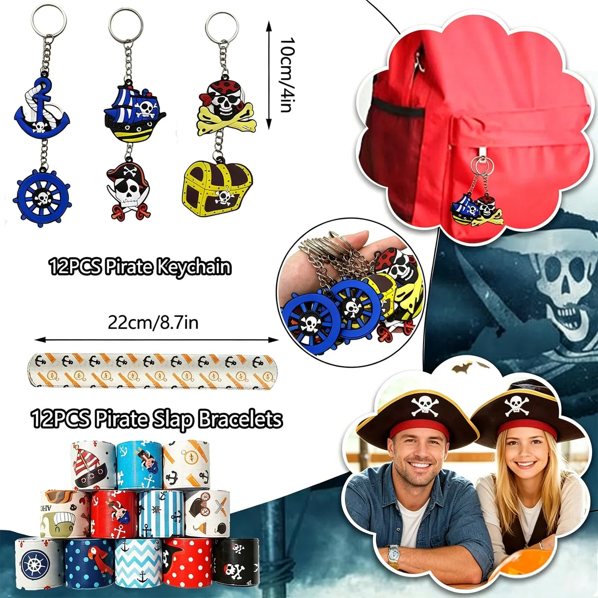 Accessori per Feste a Tema Pirata, 96 Pezzi Compleanno Bambini, Regalini Festa, Cappello Pirata