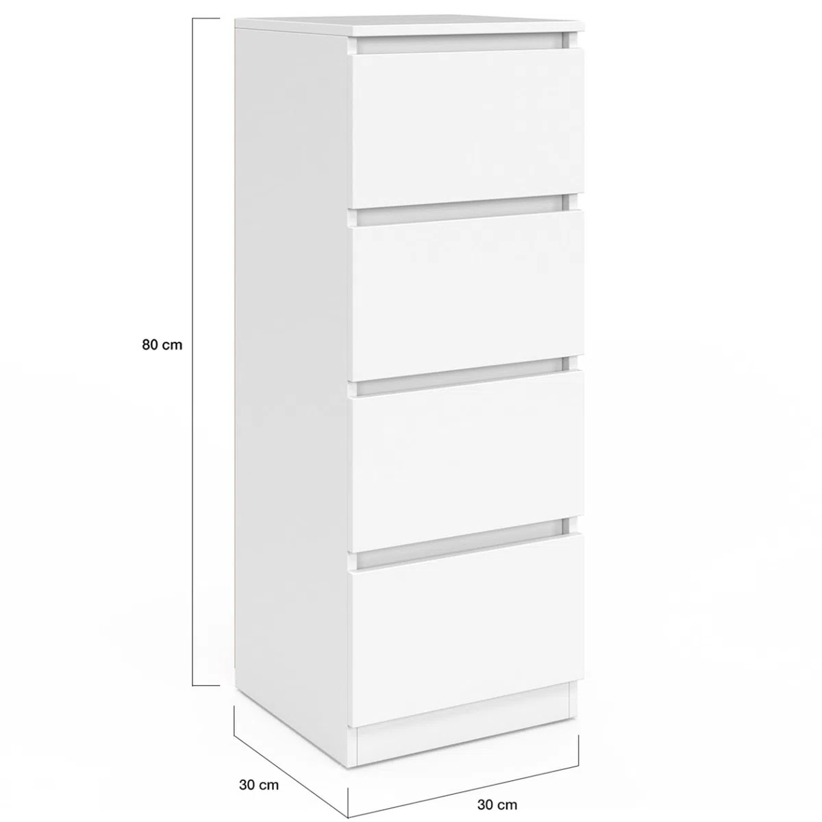 IDMarket - Credenza a 4 cassetti TOMI 30 cm in Legno Bianco per Ingresso Bagno