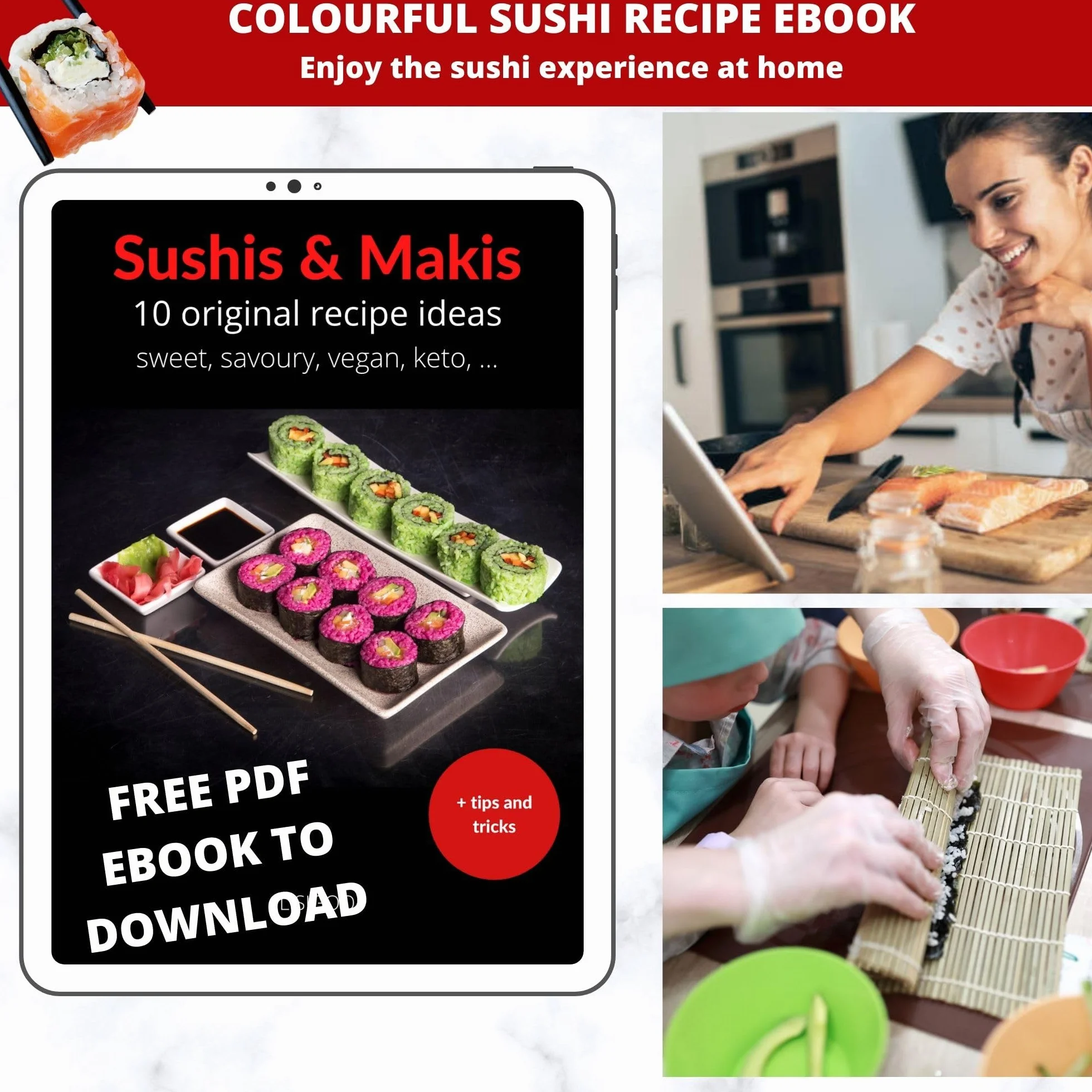 Kit sushi maki maker completo – Apparecchio per produzione di sushi makis – Cofanetto con stuoia in bambù, coltello giapponese, bacchette, stampo per maki, senza BPA – idea regalo uomo donna