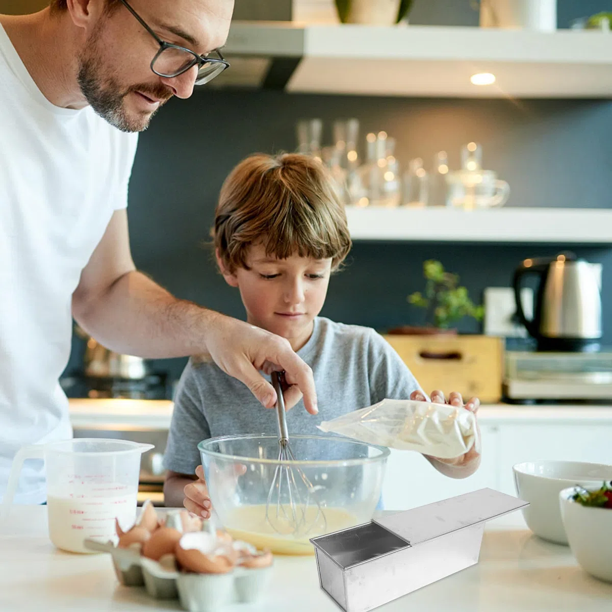 GANAZONO Stampo per Pane in Lega di Alluminio Coperchio, Resistente e Facile da Pulire, Scatola per Toast 1200g, Accessorio per Forno e Panificazione Casalinga