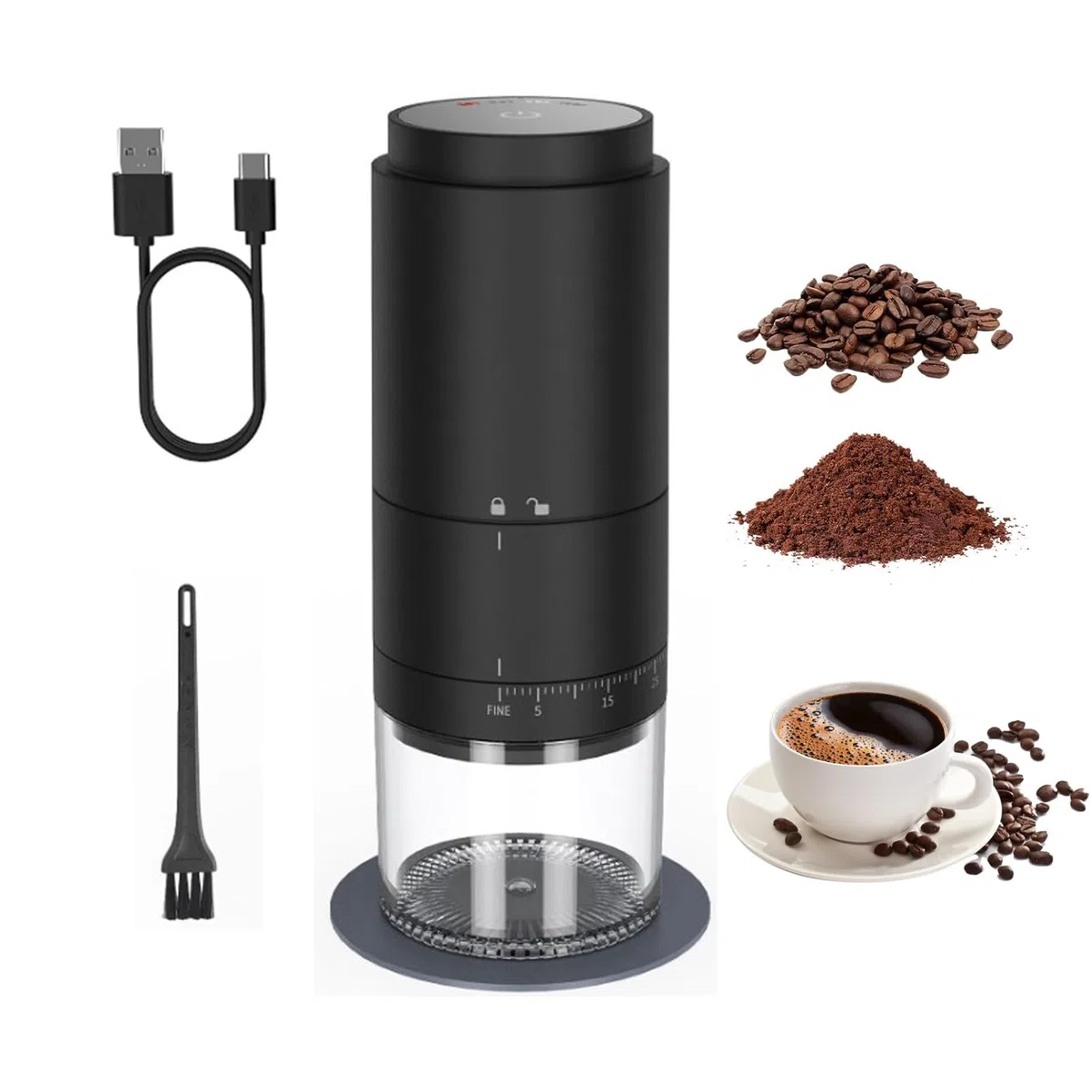 Macina Caffè Elettrico, Macinacaffè Conico In Ceramica, Macinacaffè Elettrico In Grani Con Granulometria Regolabile, Macine Coniche In Acciaio Inox Ricaricabili Con Display Led, Per Casa Viaggio