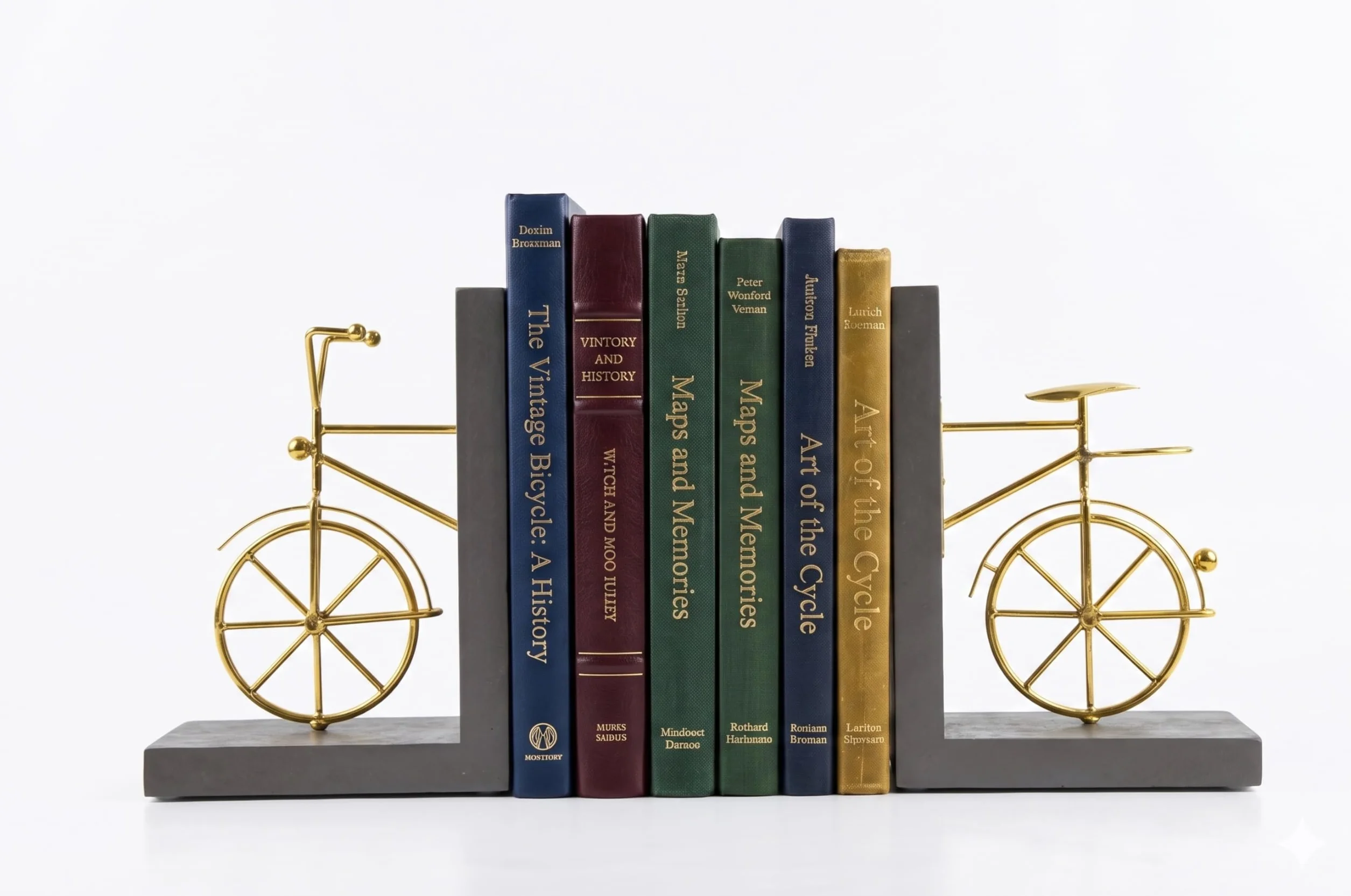 fermalibri per biciclette, fermalibri decorativi con fondo antiscivolo, supporto per libri in legno e metallo, espositore per libreria da ufficio, 1 paio, dorato e marrone