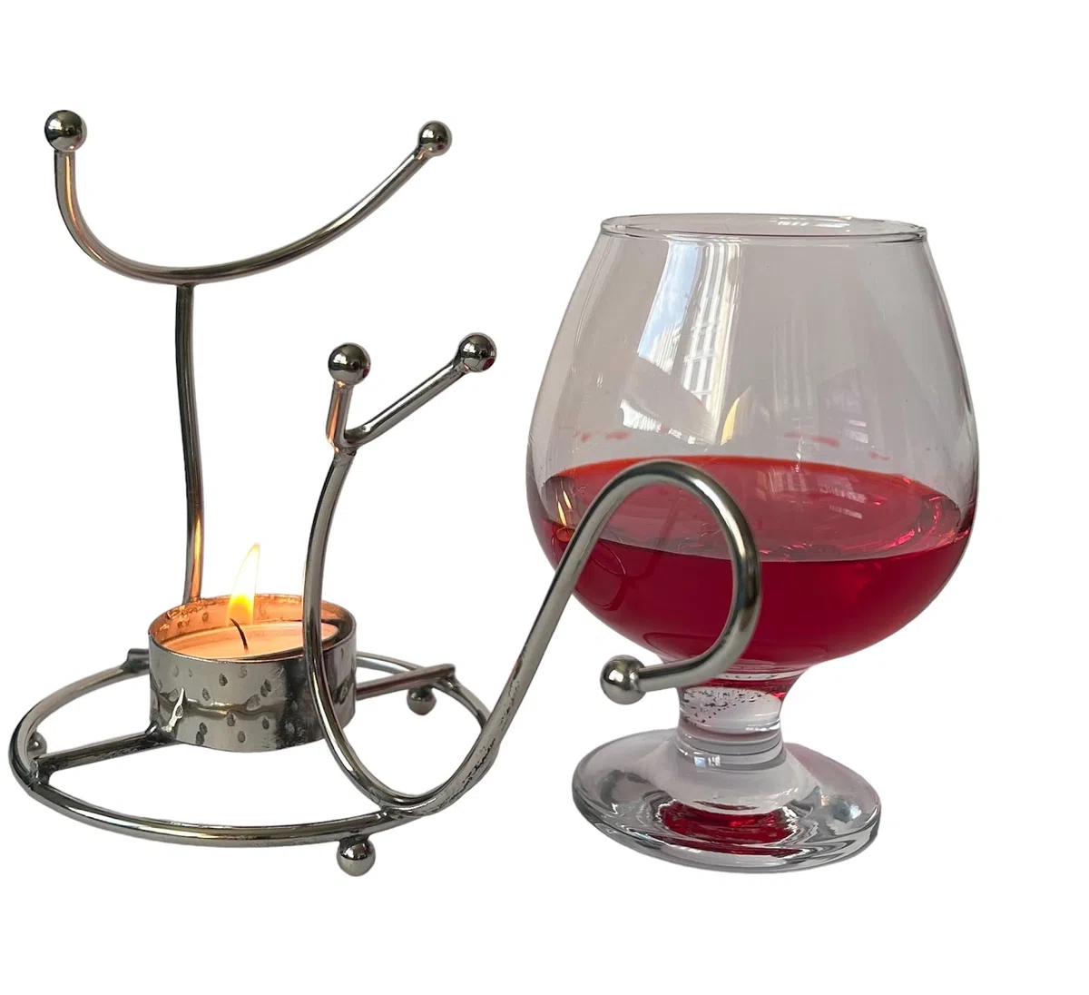 Set scaldavivande con bicchierino per brandy e cognac, in argento, con lumini, bar e pub