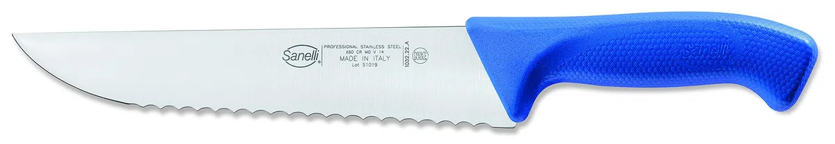 Sanelli Linea Skin Coltello Francese Seghettato, Acciaio Inox, Azzurro, Lunghezza lama 22 cm.