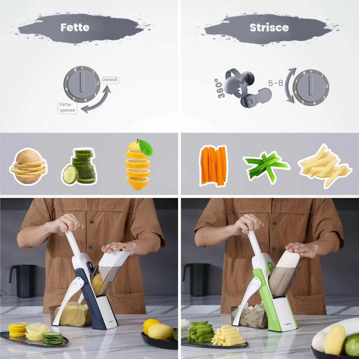 SupMaKin Mandolina di verdure, Spessore regolabile Patate Affettatrice Cipolla Chopper Kitchen Chopping Artifact Multifunzionale Cutte