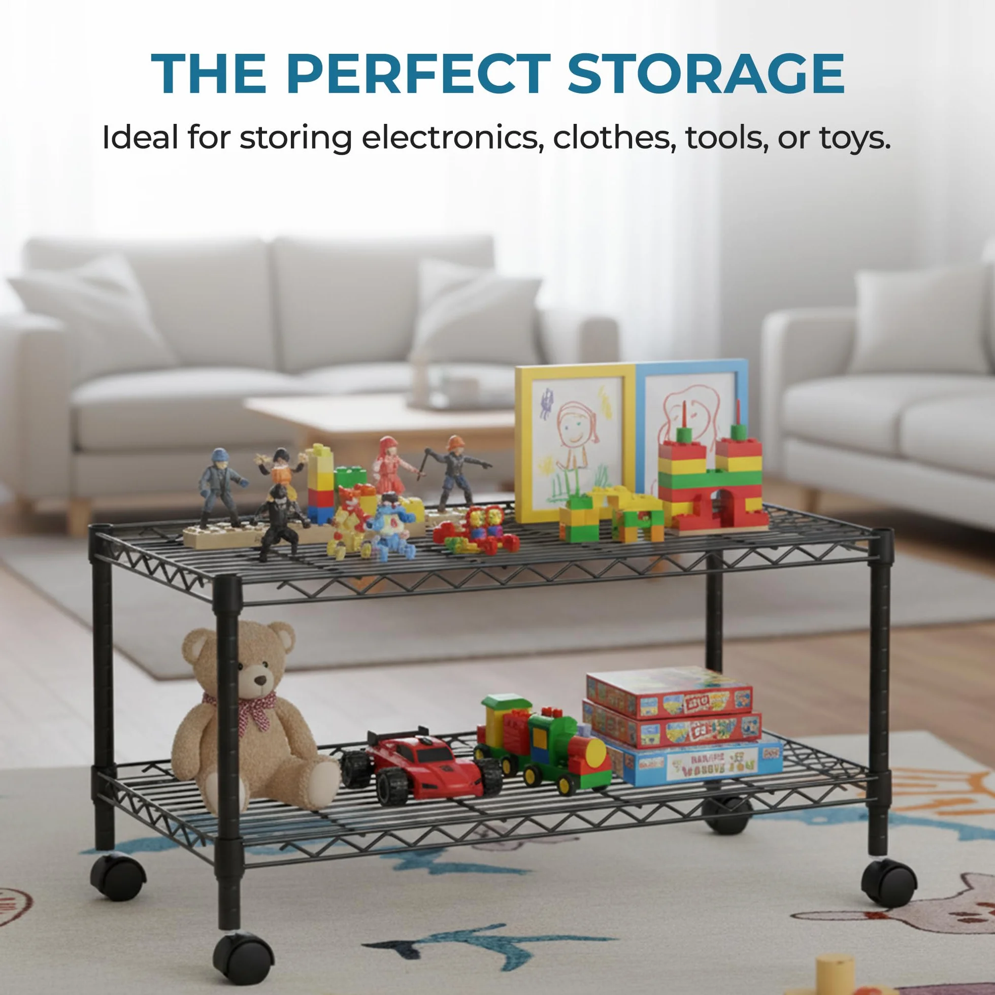 Honey Can Do crt-03937 2-Shelf Rolling Media Cart with Locking Wheels, Steel Construction