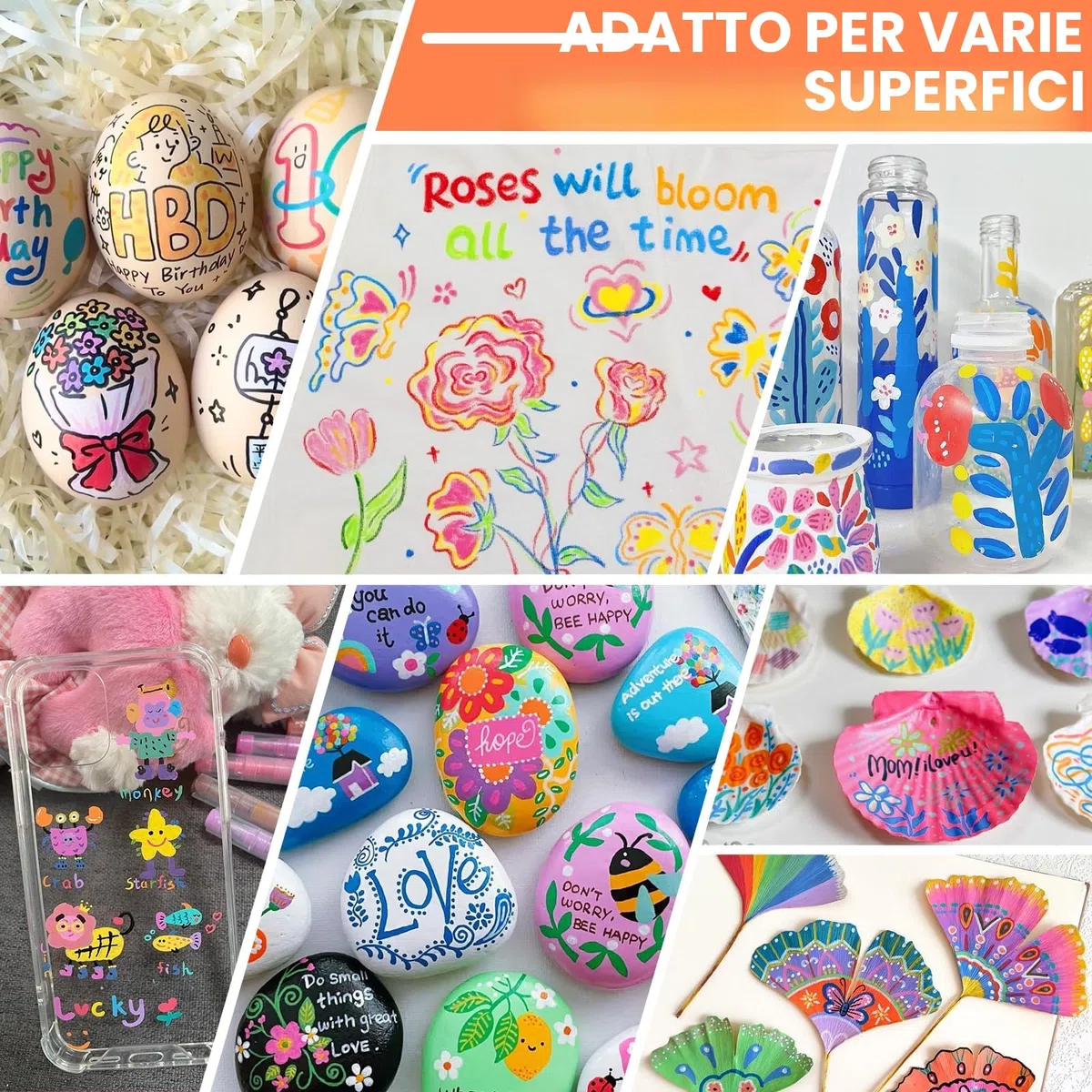 Pennarelli Acrilici, 60 Colori Acrylic Marker, Acrilici Brush Pen Marker per Colorazione, Calligrafia, Pittura, Legno, Vetro, Plastic, Tessuti, Sassi, Ceramica