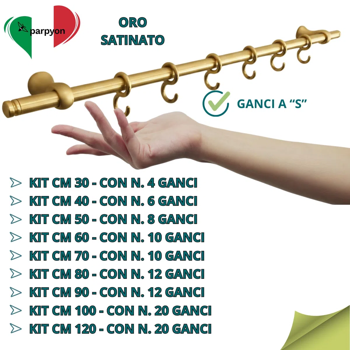 parpyon Porta Utensili da Cucina con Ganci, Barra Portautensili Cucina in Alluminio Porta Mestoli da Cucina per Gadget da Cucina Coperchio Mestolo (Oro Satinato, CM 100)