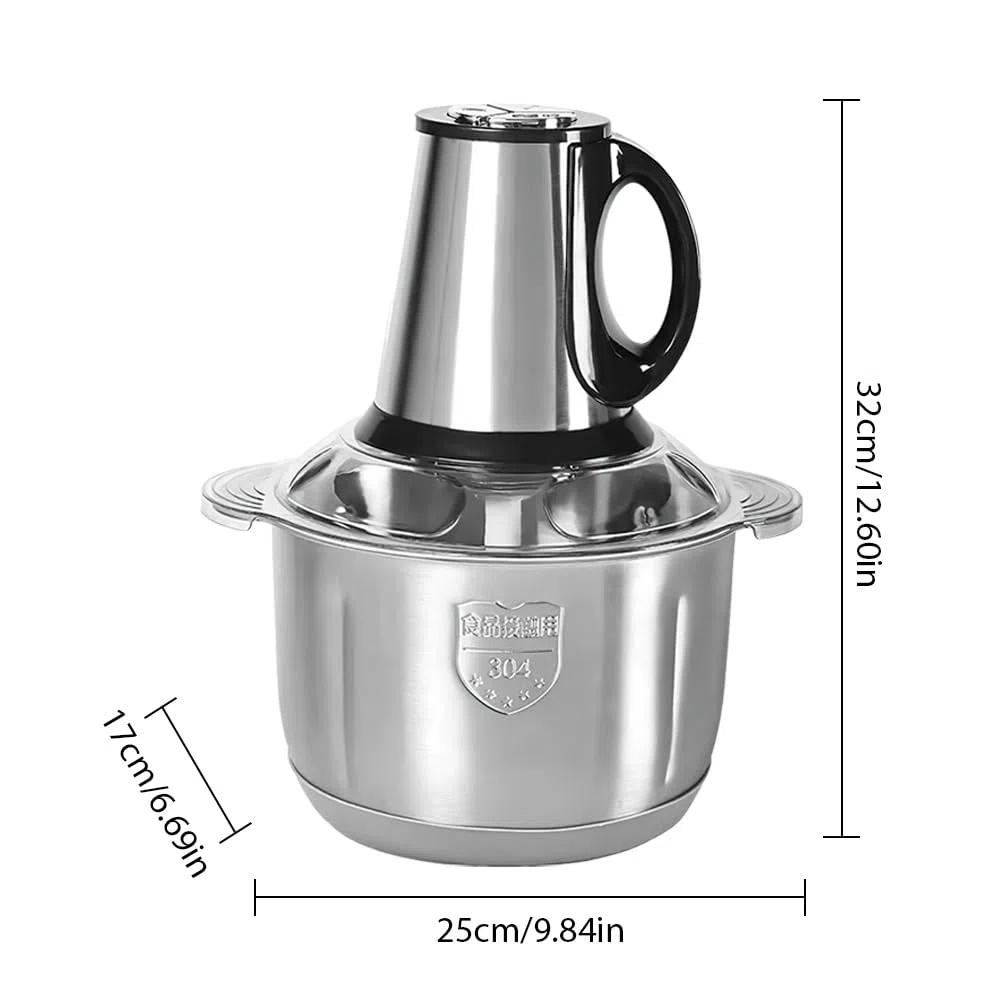 Tritatutto elettrico con ciotola in acciaio inox 4L, tritacarne multifunzione 500 W, 4 lame in acciaio inox, tritacarne per tritare carne, cipolla, erbe, frutta secca veloce e senza sforzi, colore