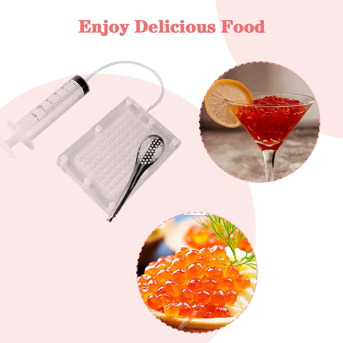 Caviar Maker Acrilico, 98 Fori Builder con Tubo e Cucchiaio, Spherification Tool Kit per Creatore di Caviale per Cucina Molecolare Semplice e Gustosa