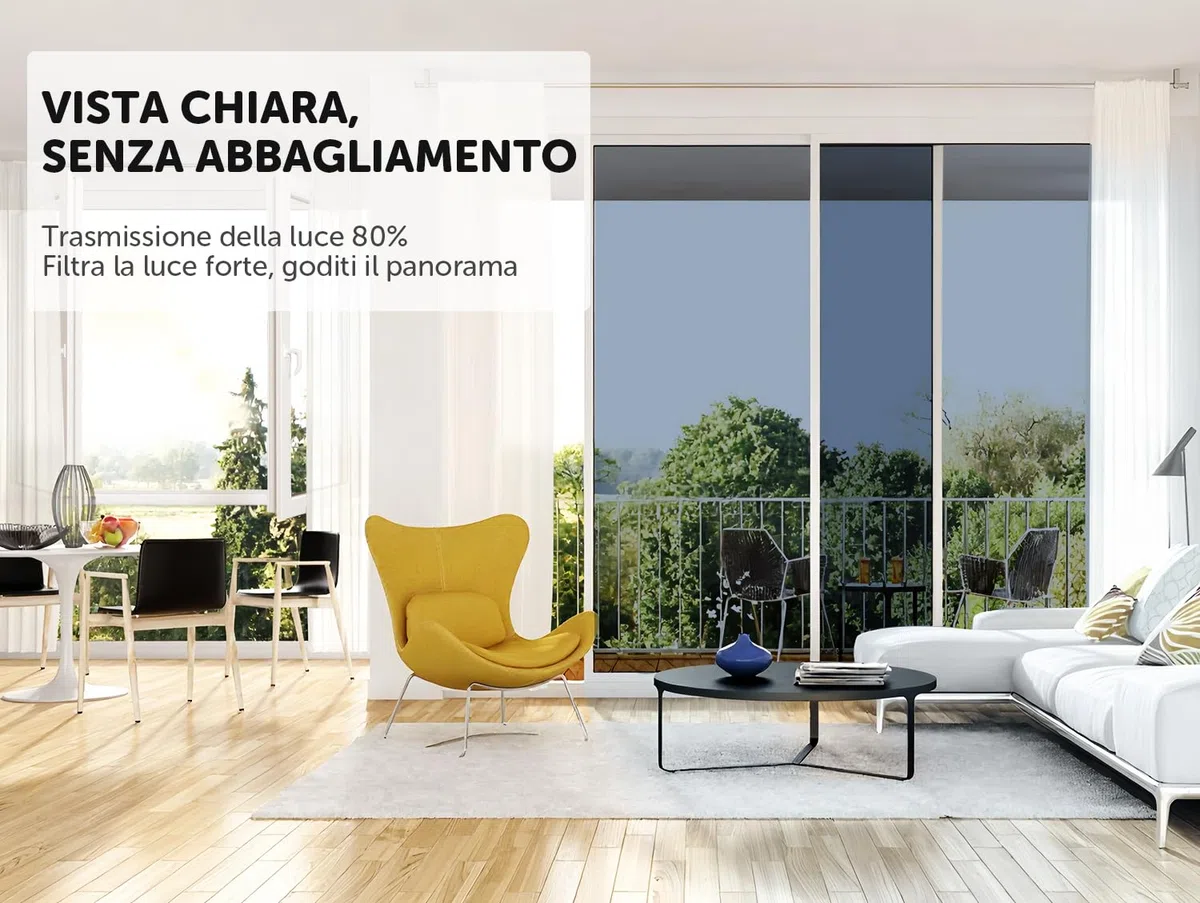Pellicola a specchio per finestre protezione privacy 100x200cm – Pellicola per finestre autoadesiva per interni ed esterni, protezione dai raggi UV e dal calore, argento-specchio, ideale per