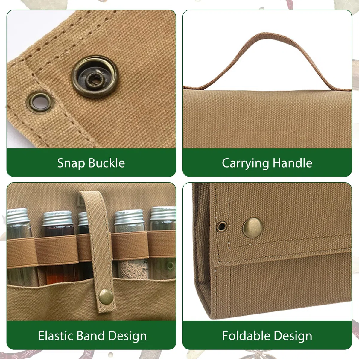 Borsa Porta Spezie Portatile, Kit Di Spezie Da Campeggio Con 10 Bottiglie Di Condimento, Portaspezie Portatile Con Custodia Pieghevole, Contenitori Per Condimenti Per Viaggi (Cachi)