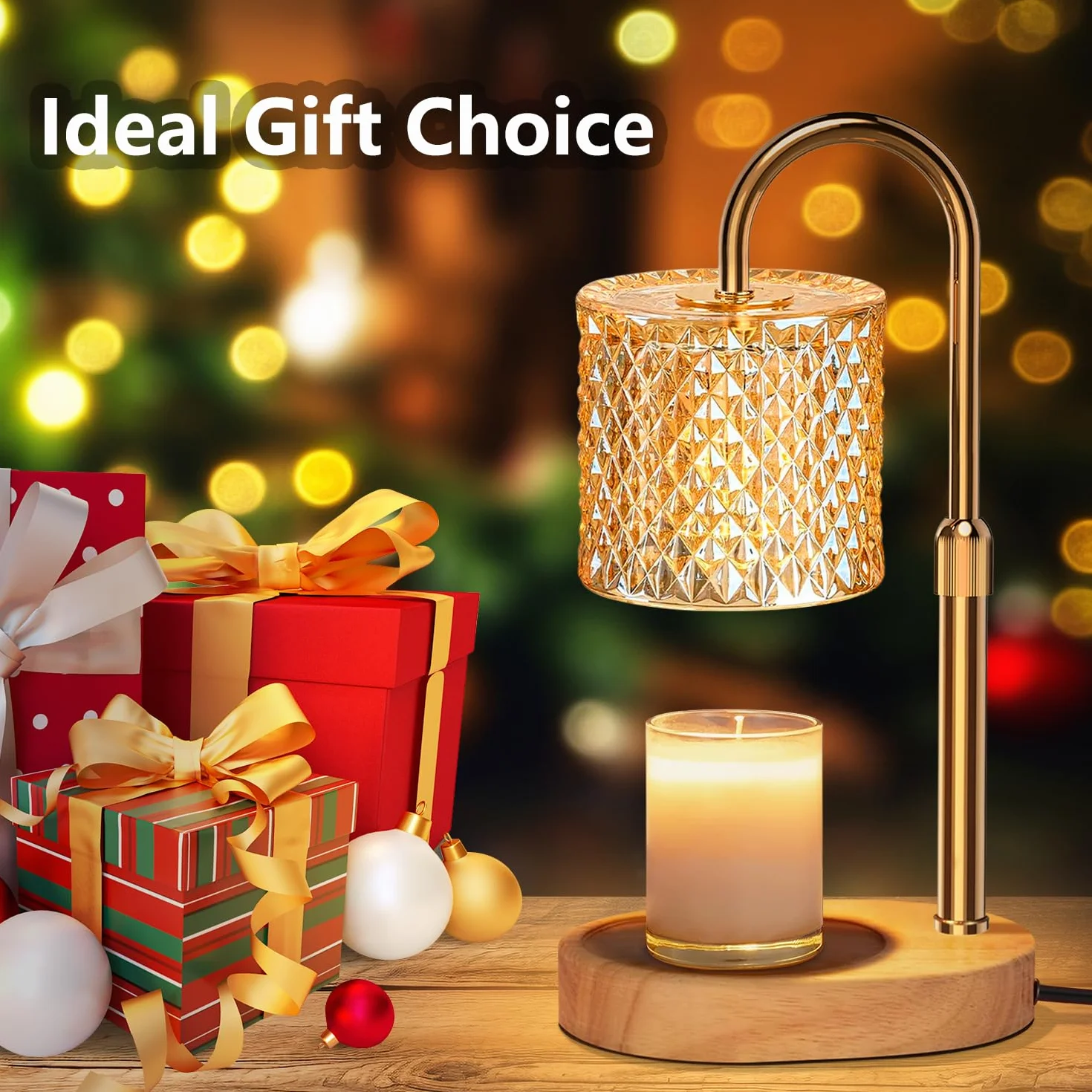 Lampada Scalda Candela con Timer & Dimmer, Candle Warmer Lamp– Altezza Regolabile (9-15 cm), 4 Livelli Luminosità, Senza Fiamma (Sicuro per Bambini) – Regalo Elegante (Compleanno)