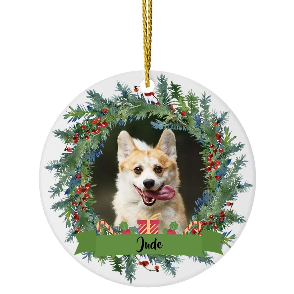 ALBK Ornamento natalizio personalizzato per cani - Ornamenti per animali domestici personalizzati per albero di Natale 2024, ornamenti fotografici personalizzati con nomi, ornamento in ceramica per la