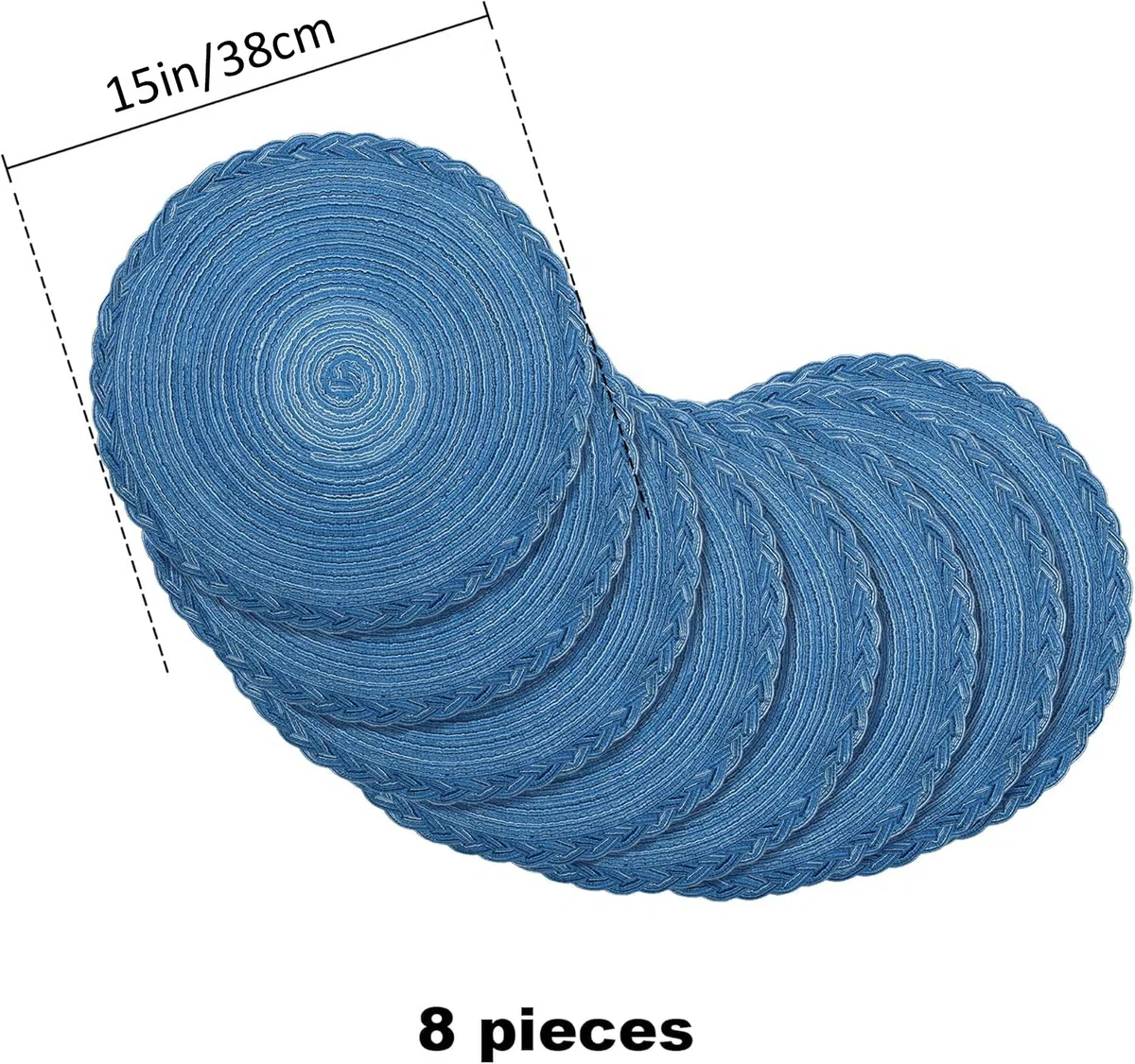 fanquare Set di 8 Tovagliette Rotonde Intrecciate Resistenti al Calore per la Tavola da Cucina 38 cm Tovagliette Rotonde Lavabili Blu