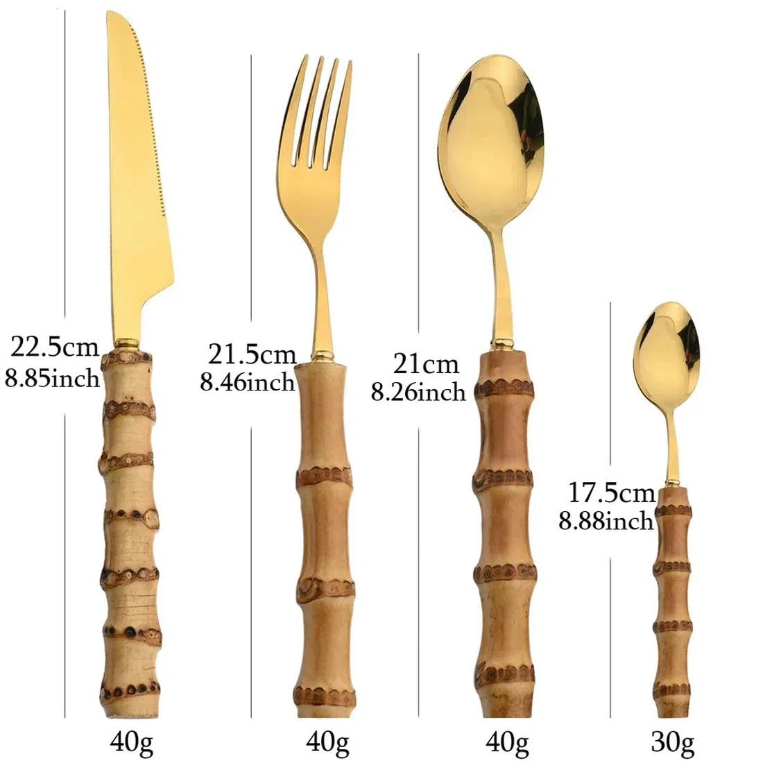 Set di stoviglie da 24 Pezzi Set di Posate in Acciaio Inossidabile con Manico in bambù Set di Posate Stoviglie Coltello da Bistecca Posate