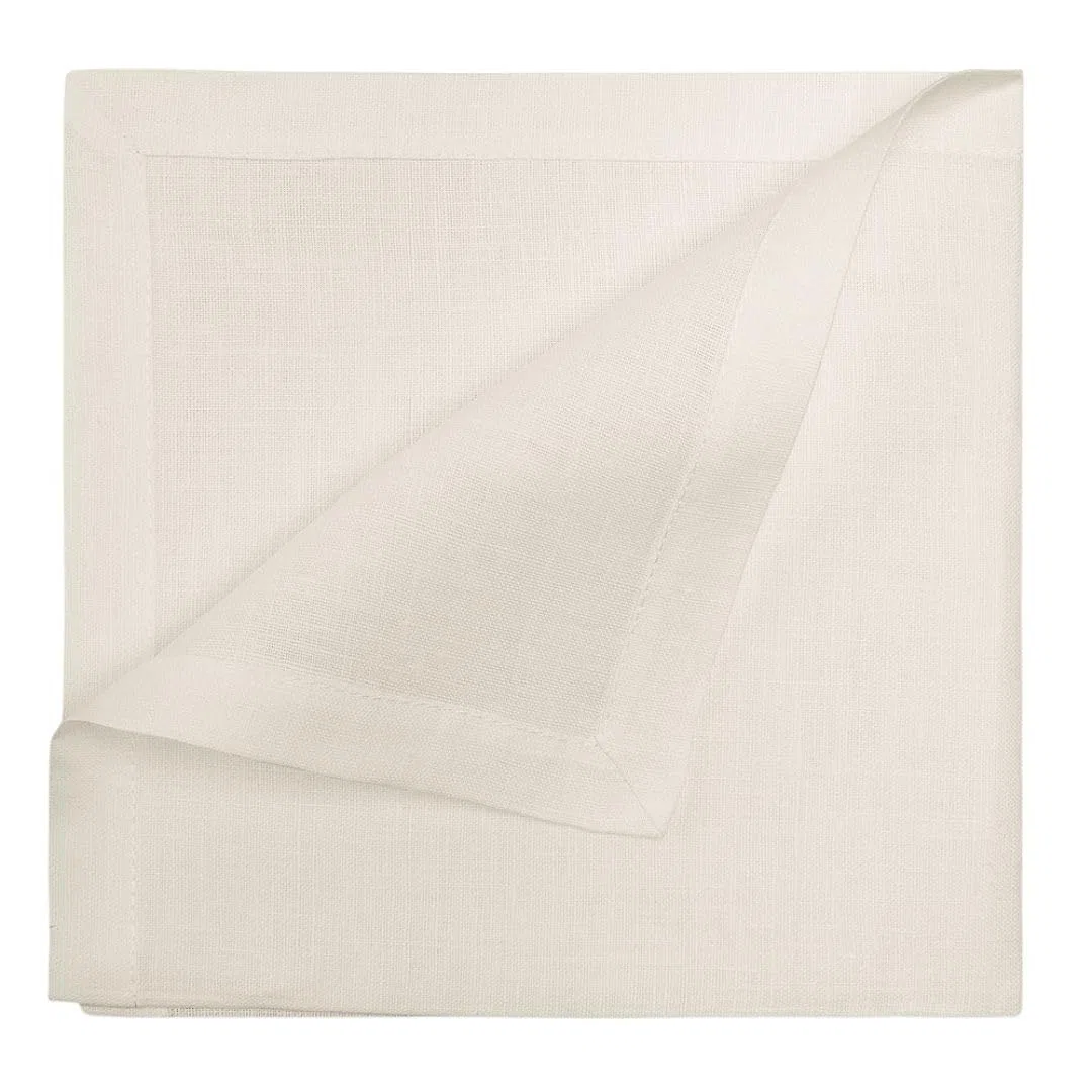 Cuore di Lino - Set di 4 Tovaglioli in Lino Bianco Panna con Orlo a Cornice – Eleganza per Tavole Formali, 25x25 cm, Made in Italy