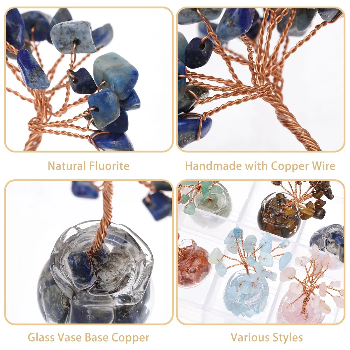 GLOBLELAND 12 set di Cristalli A Forma di Albero Della Vita con Pietre Preziose Cristalli e Pietre per La Decorazione di Mensole Da Ufficio per Augurare Buona Fortuna Regali di Compleanno per Mamma