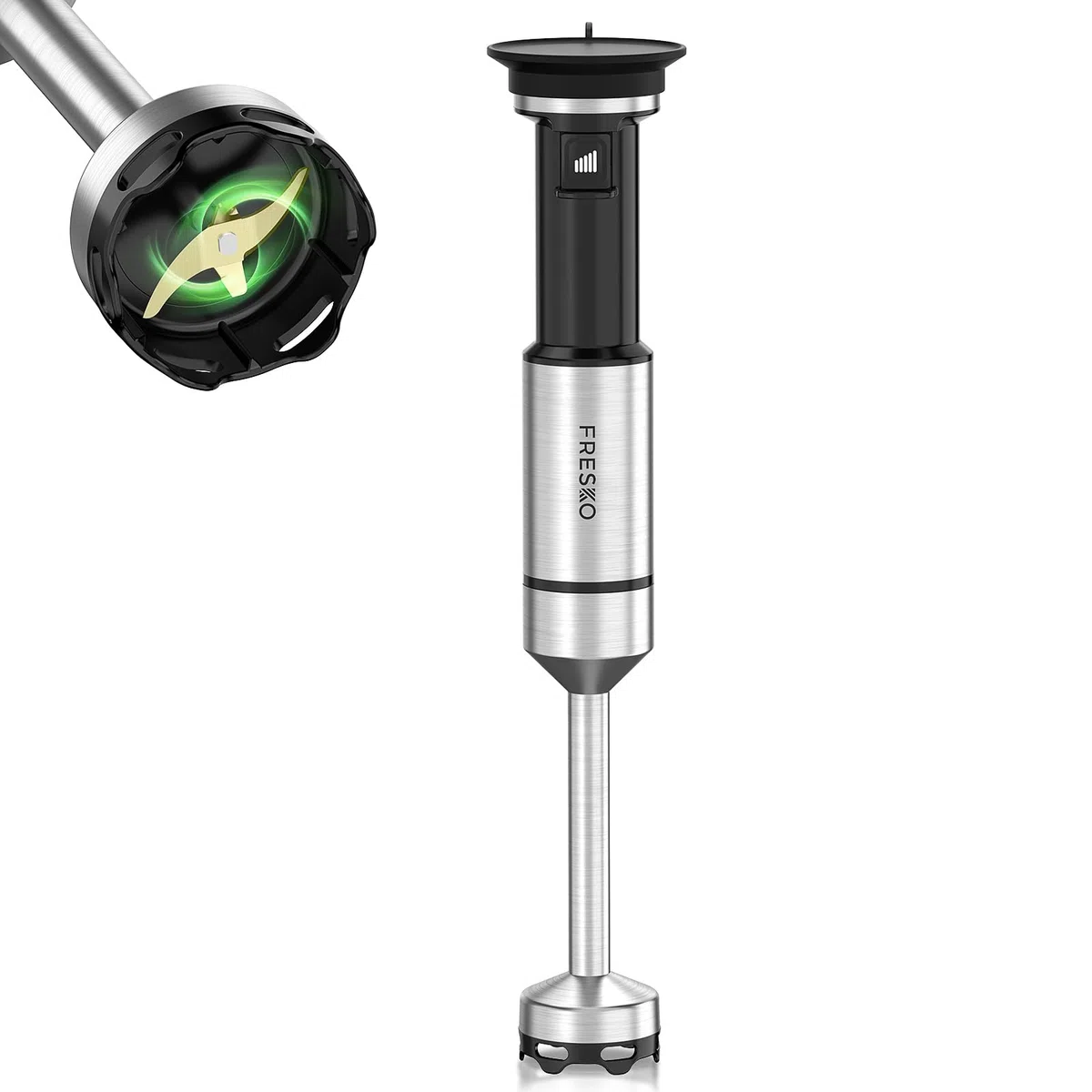 FRESKO Frullatore a Immersione 1000W, Frullatore in Acciaio Inox con Protezione per Pentole, Velocità Regolabili, Frullatore Manuale per Alimenti per Bambini, Zuppe, Frullati, Purè, Salse, Nero
