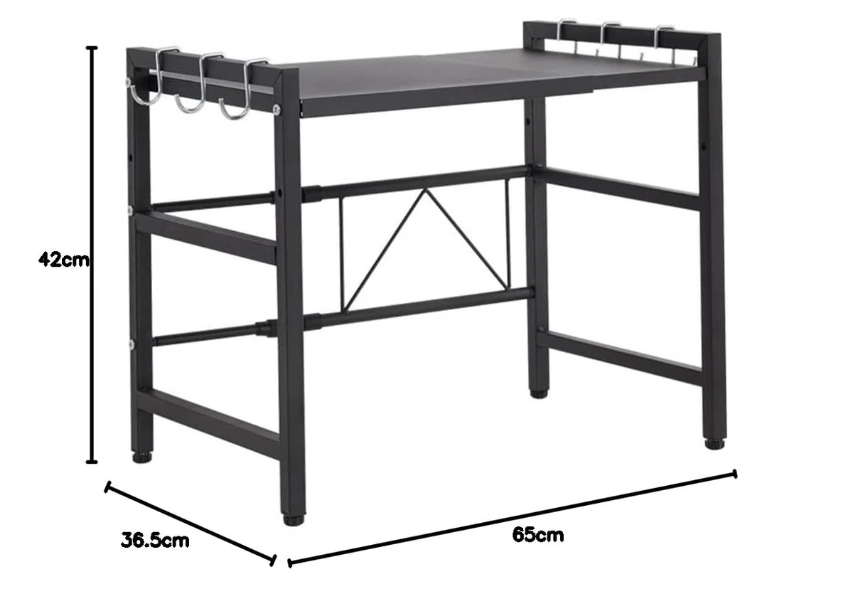 Supporto estensibile per forno a microonde con carico pesante, supporto per ripiano per forno a microonde ad altezza regolabile (40/64 x 45 x 36,5 cm (nero))