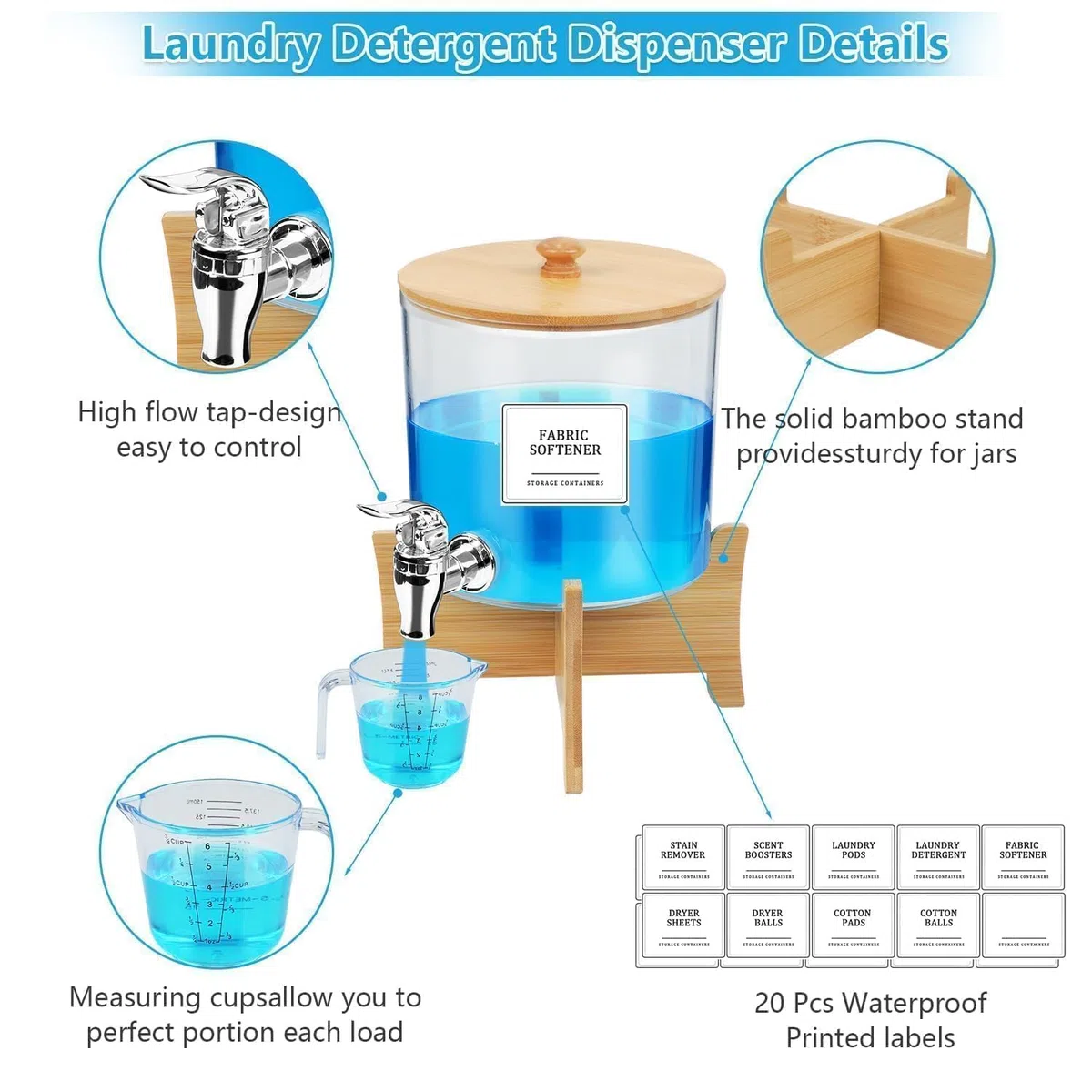 4 Pezzi Contenitore Detersivo Polvere - 3L Porta Detersivo Con Rubinetto E Supporto, 3L Dispenser Detersivo Lavatrice, Contenitore Quadrato 2L Con Clip,0.8l Contenitori per Detersivi Lavanderia