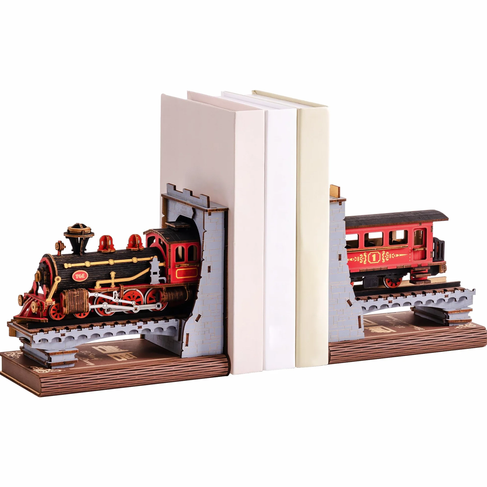 ROBOTIME Fermalibri Book Nook Kit, Puzzle 3D Modellini da Costruire Adulti Treno, Regali per Adulti e Bambini, Decorazione per Libreria