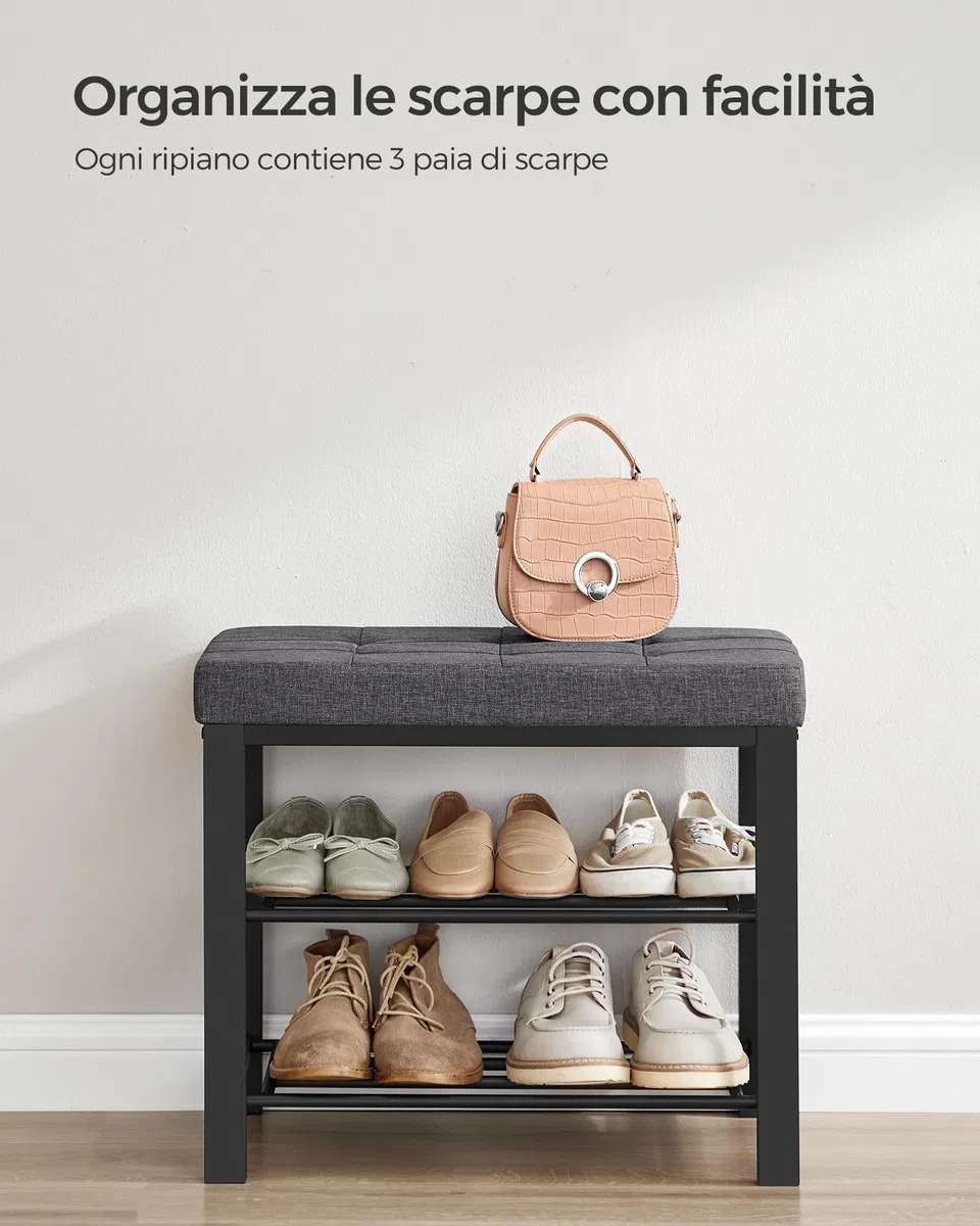 SONGMICS Shoe Bench, 3-Tier Rack for Entryway, 60 * 31 * 49cm, Dark Gray and Black LBS576B33