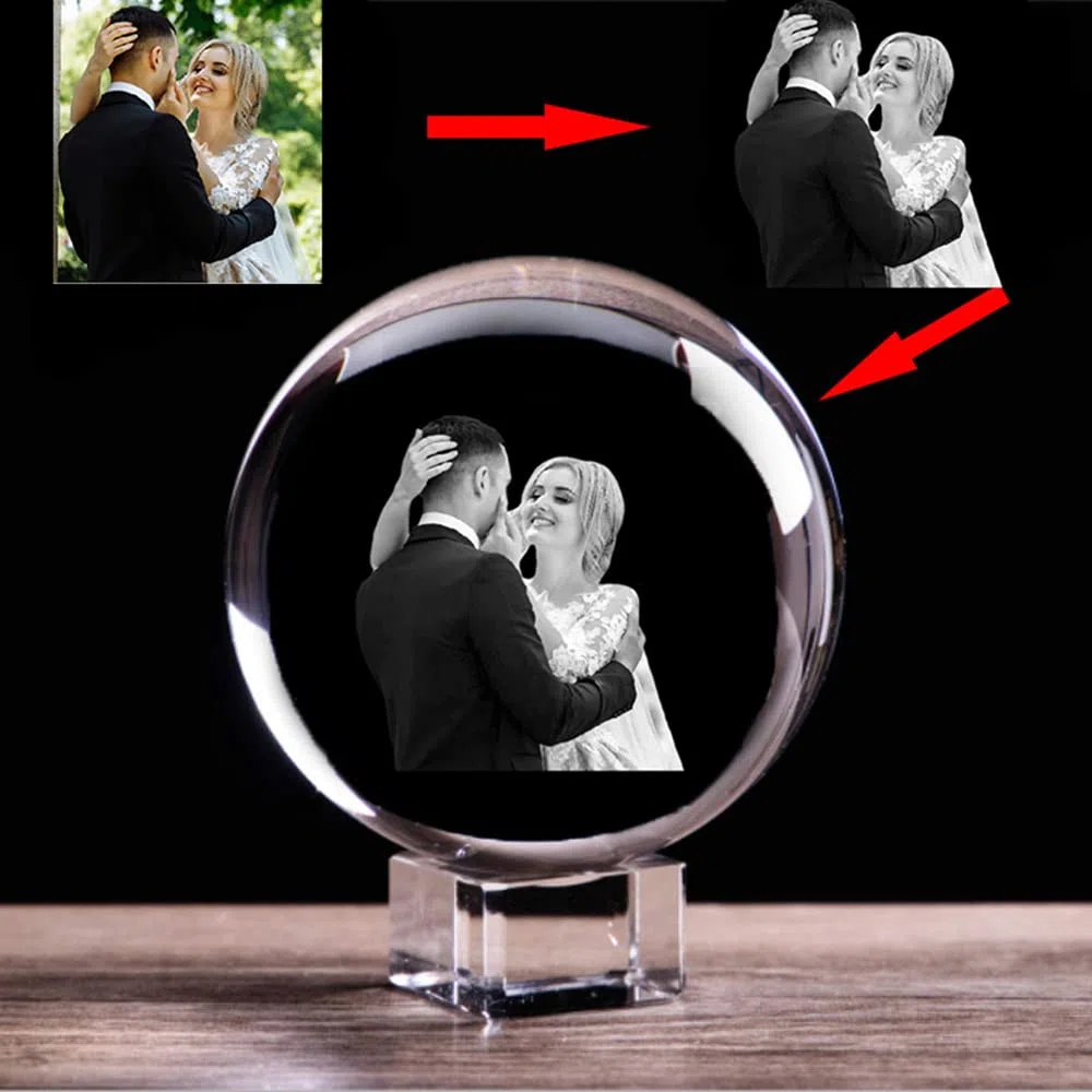 Sfera di cristallo personalizzata con incisione laser, foto di cristallo personalizzata, sfera decorativa per la casa (8 cm)