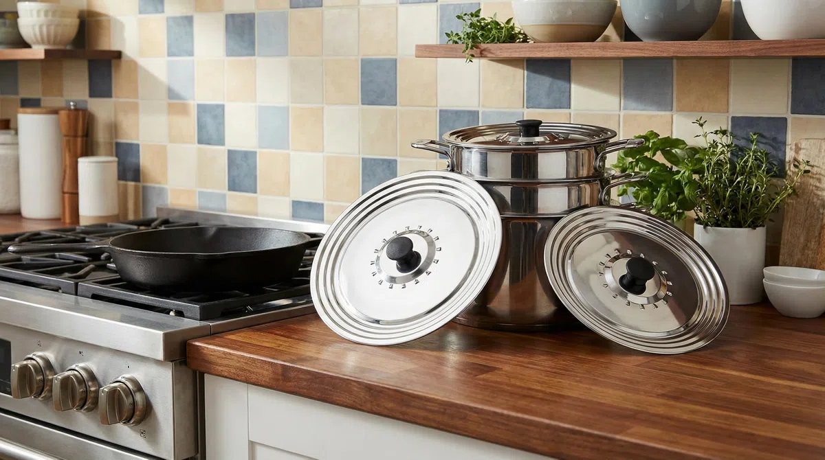 Set di 3 coperchi in acciaio inox anti grasso o antiproiezione Ø16/18/20 – Ø22/24/26 – Ø28/30/32 cm, tutti i diametri necessari coperchi per pentole e padelle, coperchio pentola, coperchio padella