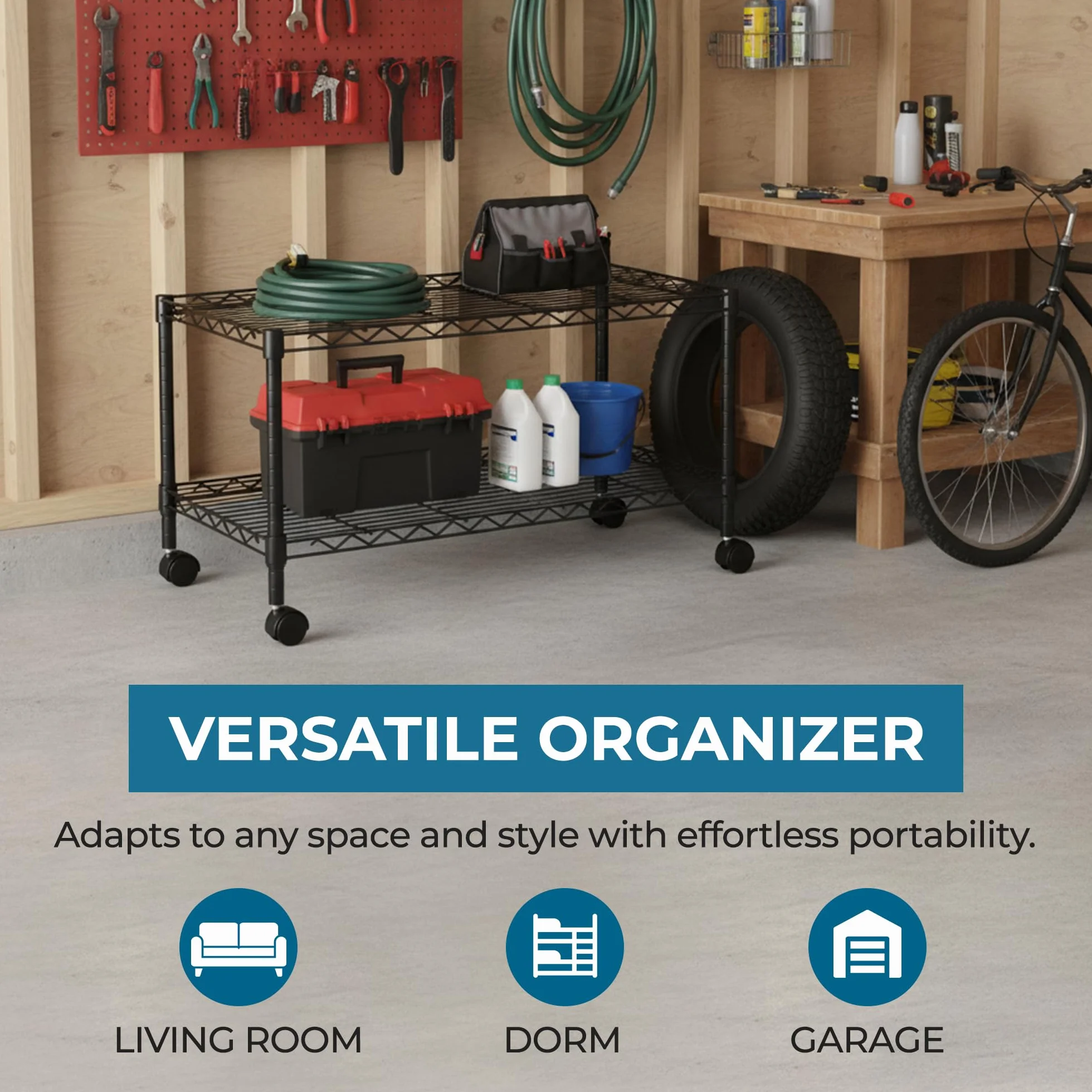Honey Can Do crt-03937 2-Shelf Rolling Media Cart with Locking Wheels, Steel Construction