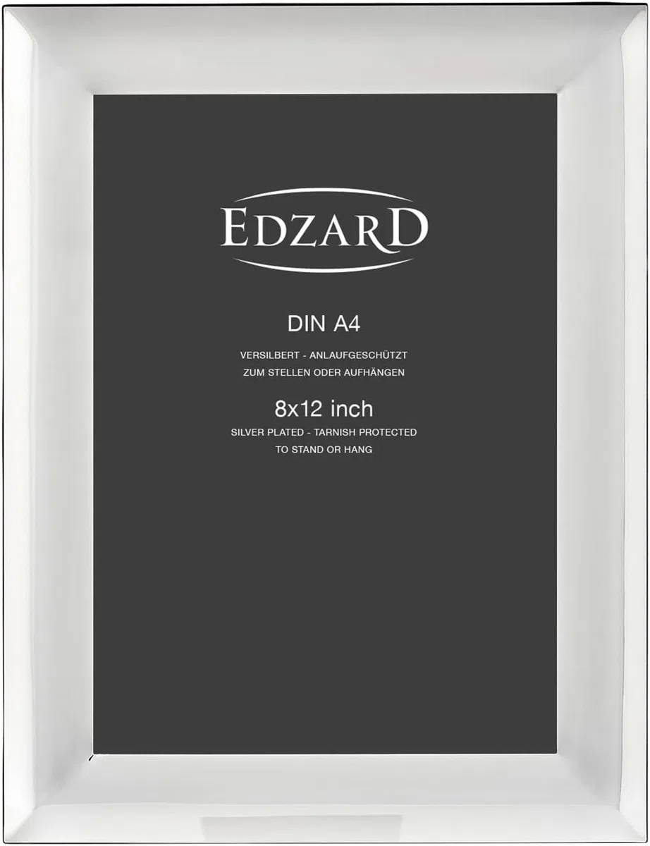 Edzard Cornice portafoto Gela (DIN A4 = 21 x 29,7 cm), placcata in argento, con 2 ganci, cornice in argento in formato verticale e orizzontale