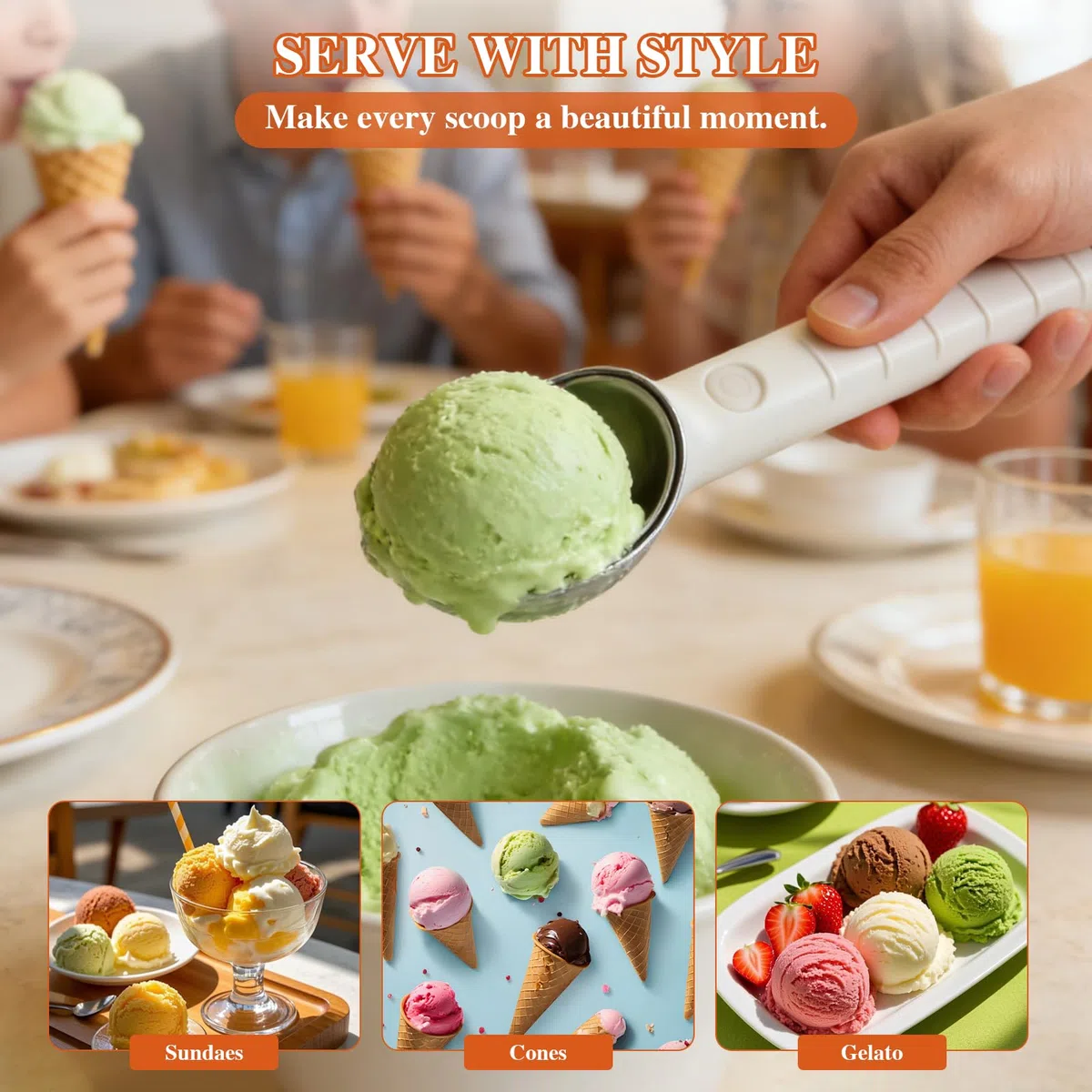 Porzionatore per gelato riscaldabile, cucchiaio per gelato elettrico, ricaricabile, con riscaldamento one-touch a 45 °C in 15 s (max. 70 °C) per gelato duro
