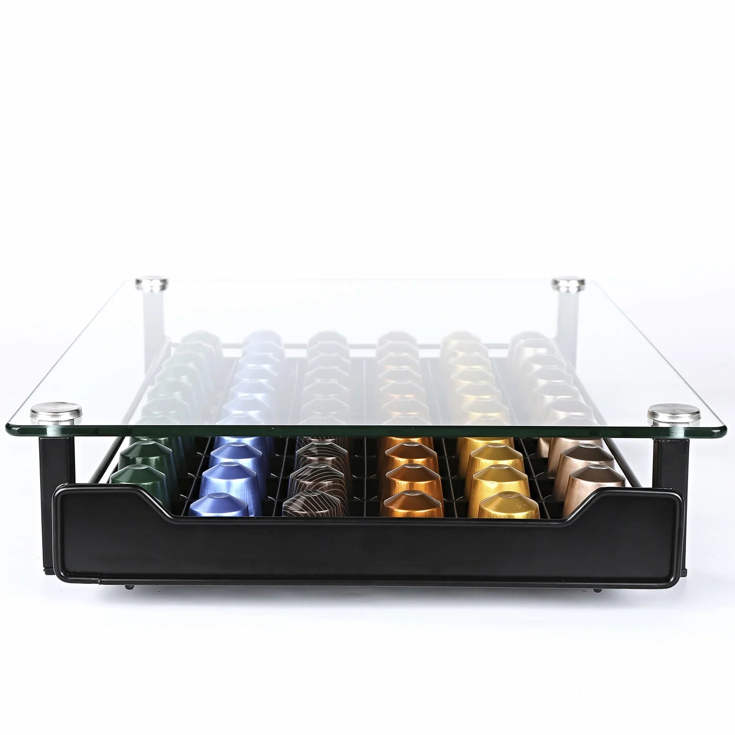 HiveNets Nespresso Portacapsule da Caffè Cassetto per Capsule Supporto di Metallo Vetro Temperato per 60 pz