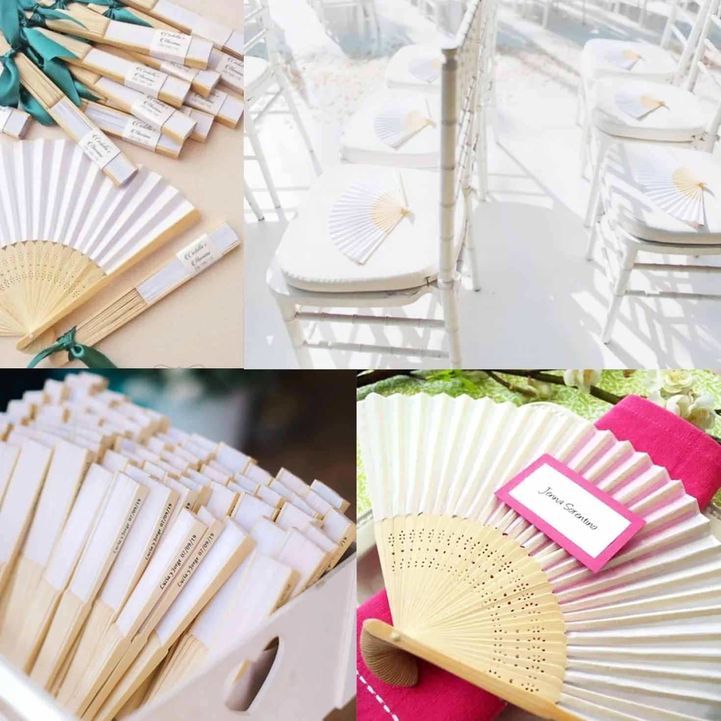 30 Pezzi Ventagli Matrimonio Bianchi Pieghevole Carta con Sacchetti Organza bianco Ventaglio Bianco per Regali Matrimonio