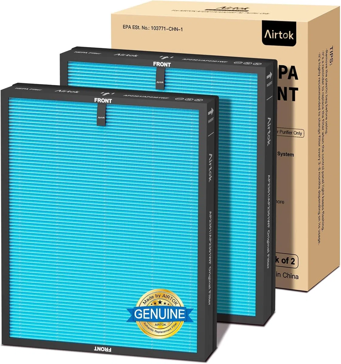Filtro di ricambio HEPA adatto al purificatore d'aria AP2301 Airtok, carbone attivo ad alta efficienza, rimuove polline, polvere, forfora di animali e altri allergeni