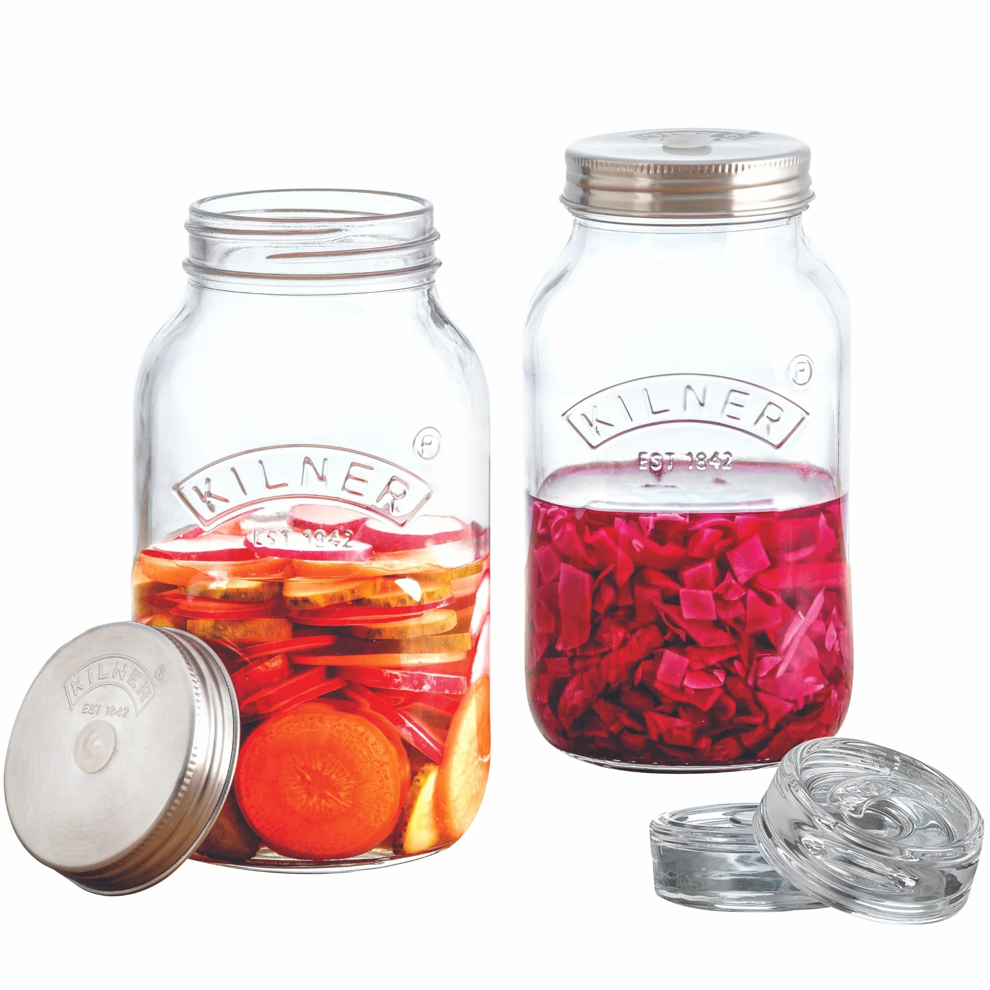 KILNER Set di fermentazione / 2 barattoli da 1 litro con coperchio di fermentazione/facile conservazione di verdure/fermentazione Starter Set/Conservare verdure come crauti e kimchi/Barattolo