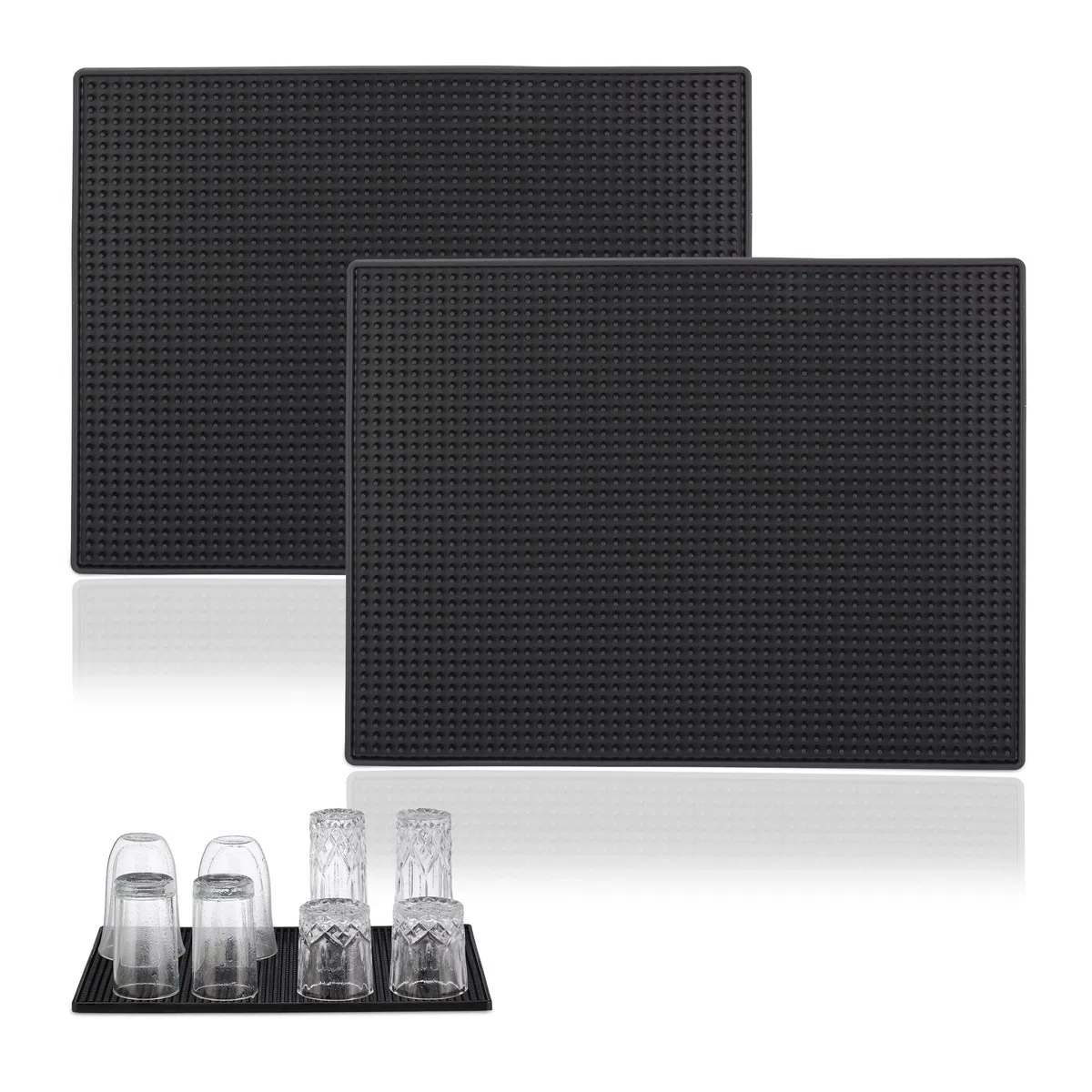 Relaxdays Tappetino Scolapiatti, Set 2, Tappeto per Lavello Cucina, Bar Mat 40x30 cm, Cola Piatti e Bicchieri, PVC, Nero