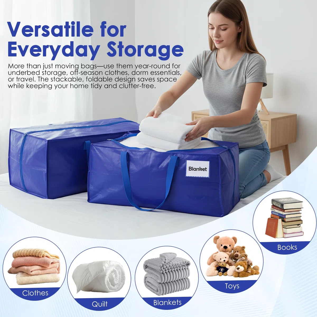 Set da 6 Borse da trasloco extra large,Scatole trasloco con cinghie per zaino, zip e manici resistenti, Borsa Portaoggetti Grande in Poliestere, impermeabili Borsa di stoccaggi per piumoni, vestiti