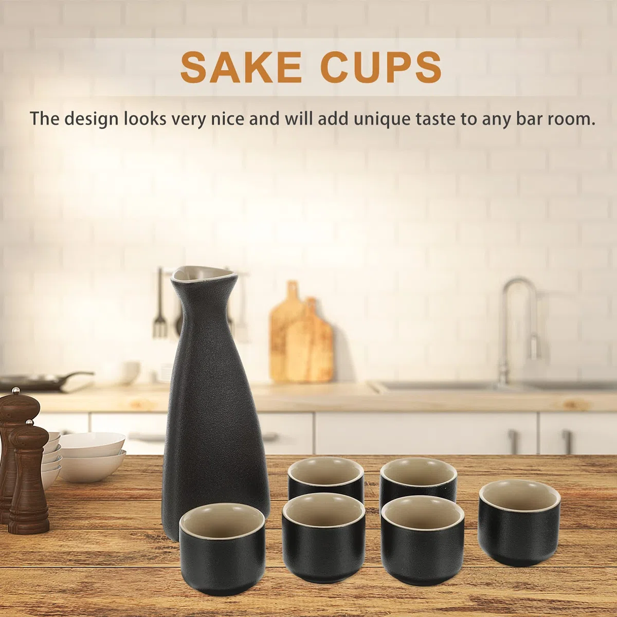 BESPORTBLE 1 Set di Ceramica Set Sake Tradizionale Giapponese Sake Set con 1 Caraffa Decanter Bottiglia di Tokkuri E 6 Ochoko Tazze per Caldo O Freddo Bene a Casa Ristorante Nero