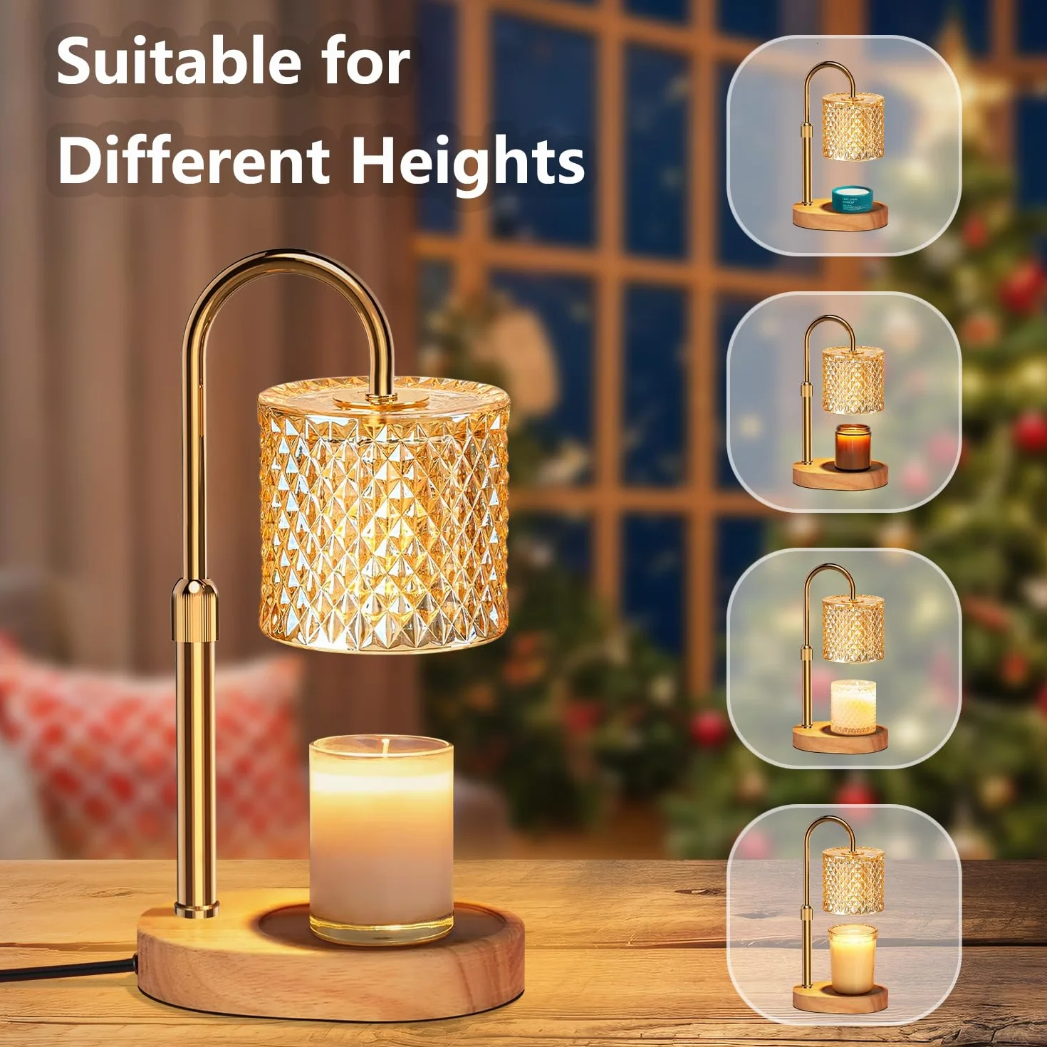 Lampada Scalda Candela con Timer & Dimmer, Candle Warmer Lamp– Altezza Regolabile (9-15 cm), 4 Livelli Luminosità, Senza Fiamma (Sicuro per Bambini) – Regalo Elegante (Compleanno)