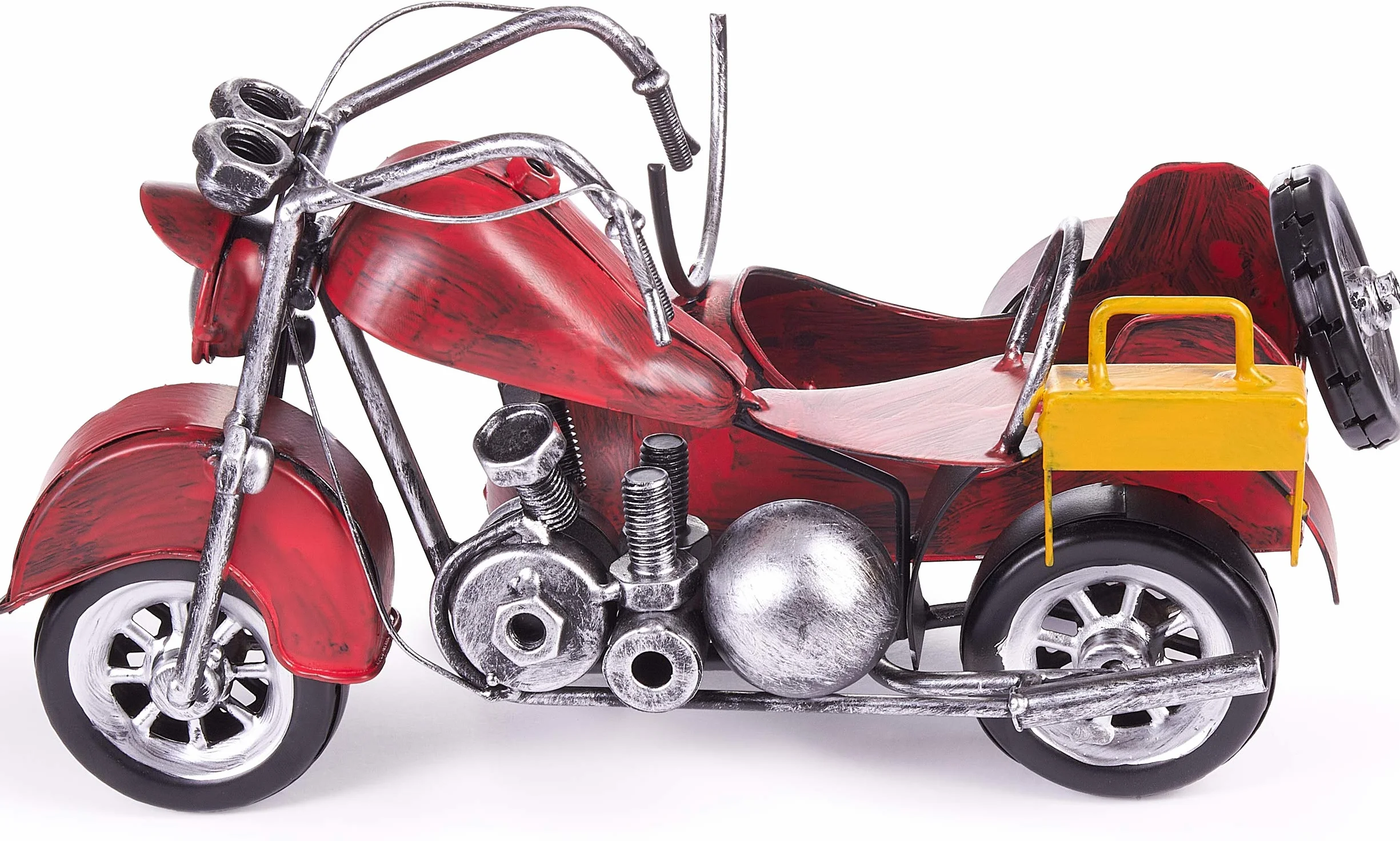 Brubaker Portabottiglie per Vino - Motocicletta con Sidecar Rosso - Decorazione in Metallo - Portabottiglie con Biglietto d'Auguri - Regalo del Vino