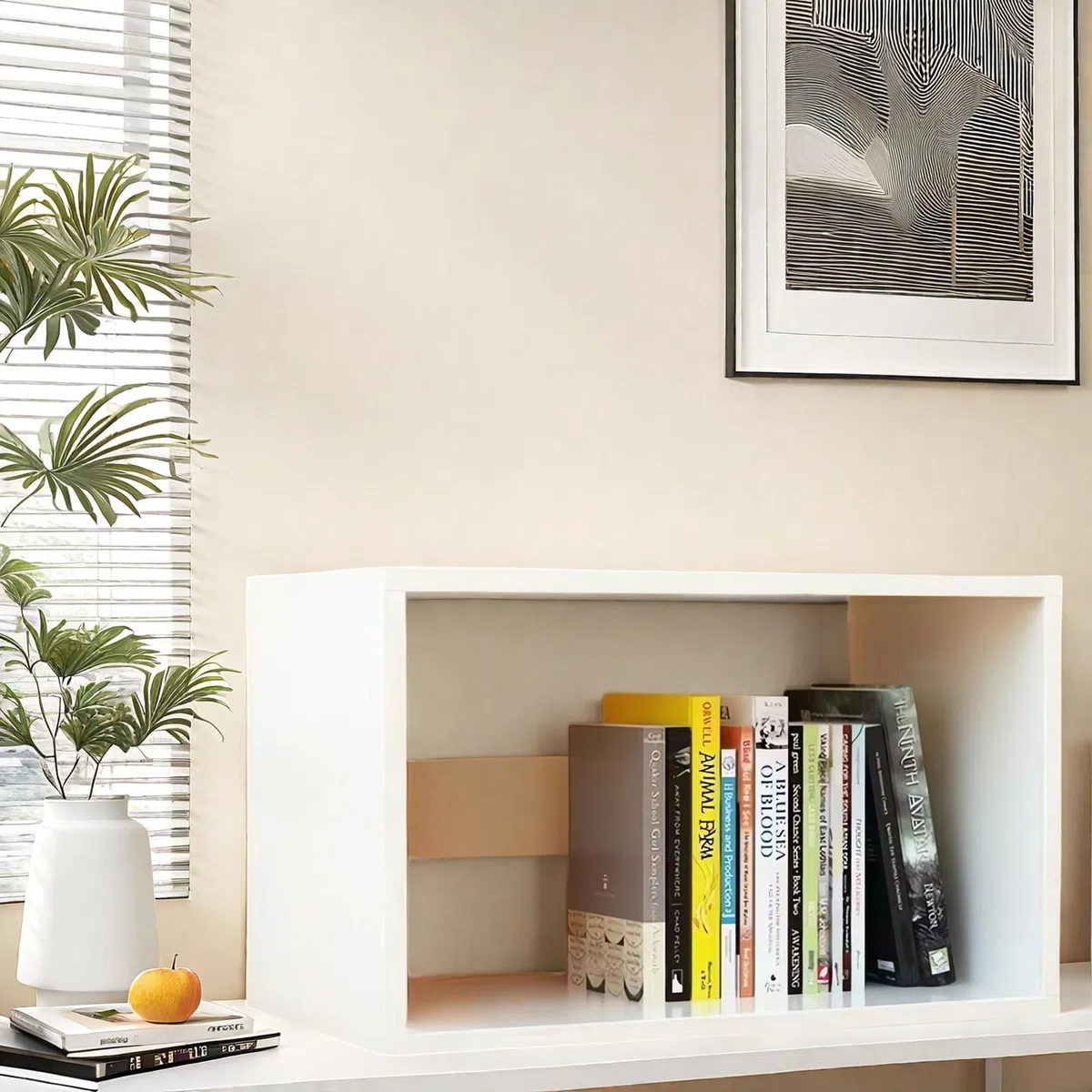 AUSHOPLAH Moderna libreria da scrivania in legno, 40 x 31,5 x 17 cm, design compatto per libri E210 (bianco)