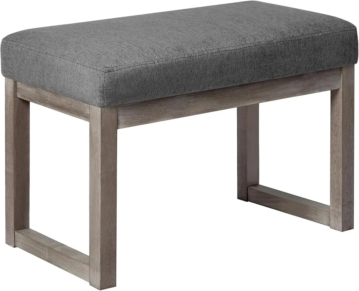 CangLong 70cm poggiapiedi rettangolare Confortevole panca in legno imbottita in tessuto per il soggiorno, la camera da letto e l'esterno, grigio