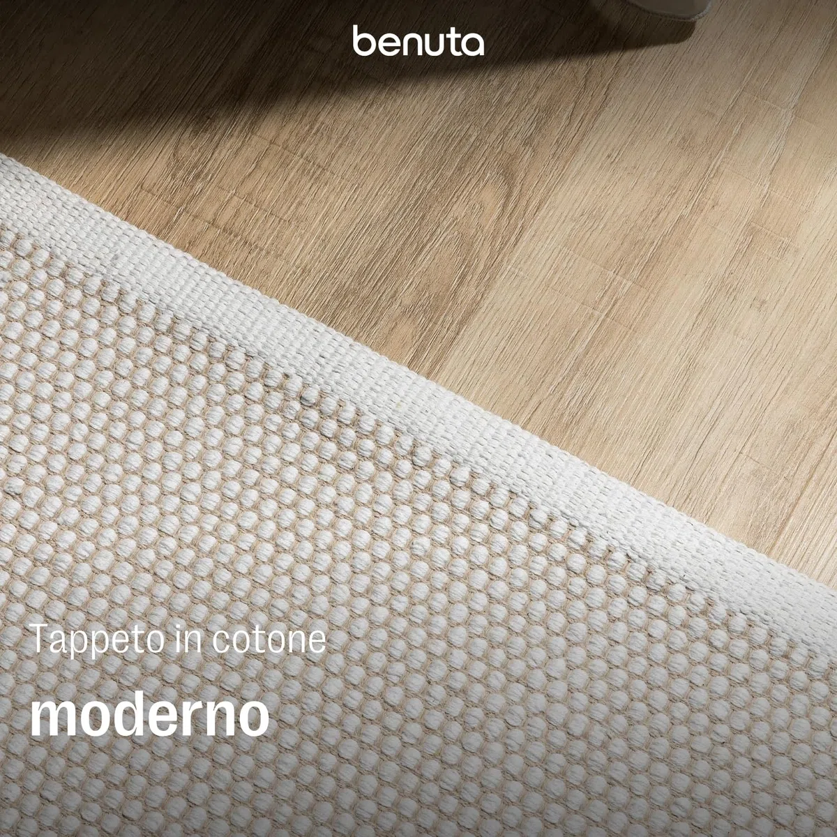 benuta Basic Tappeto cotone lavorato a mano Ron - Bianco 60x120 cm - 100% cotone - Design: Uni, Minimalista, Natural Living - Facile cura per salotto e stanza