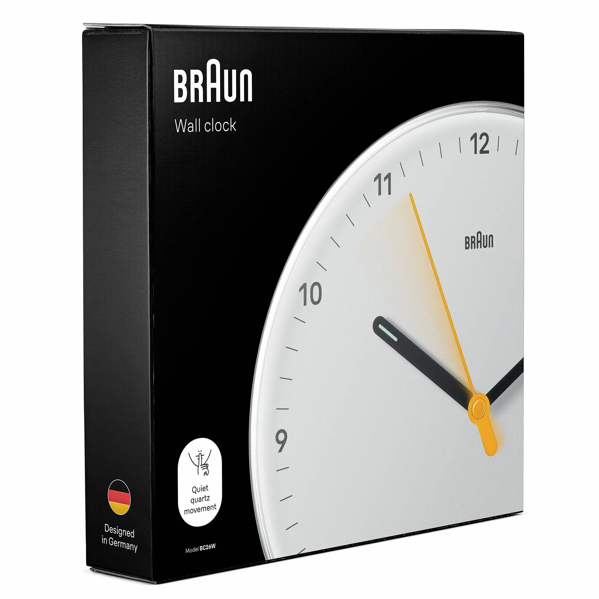 Braun Orologio da parete analogico classico con movimento al quarzo silenzioso di facile lettura, diametro 23 cm, bianco, modello BC26W.